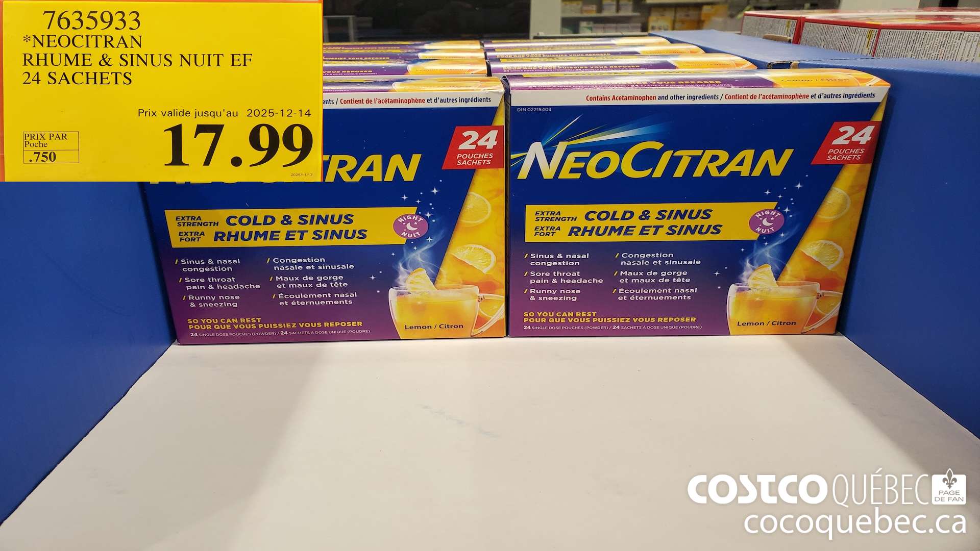 7635933 RHUME & SINUS NUIT EF SACHETS LMITE DE 3 UNITES PAR TRANSACTION  (EXPIRES ON 2025-12-14) $17.99