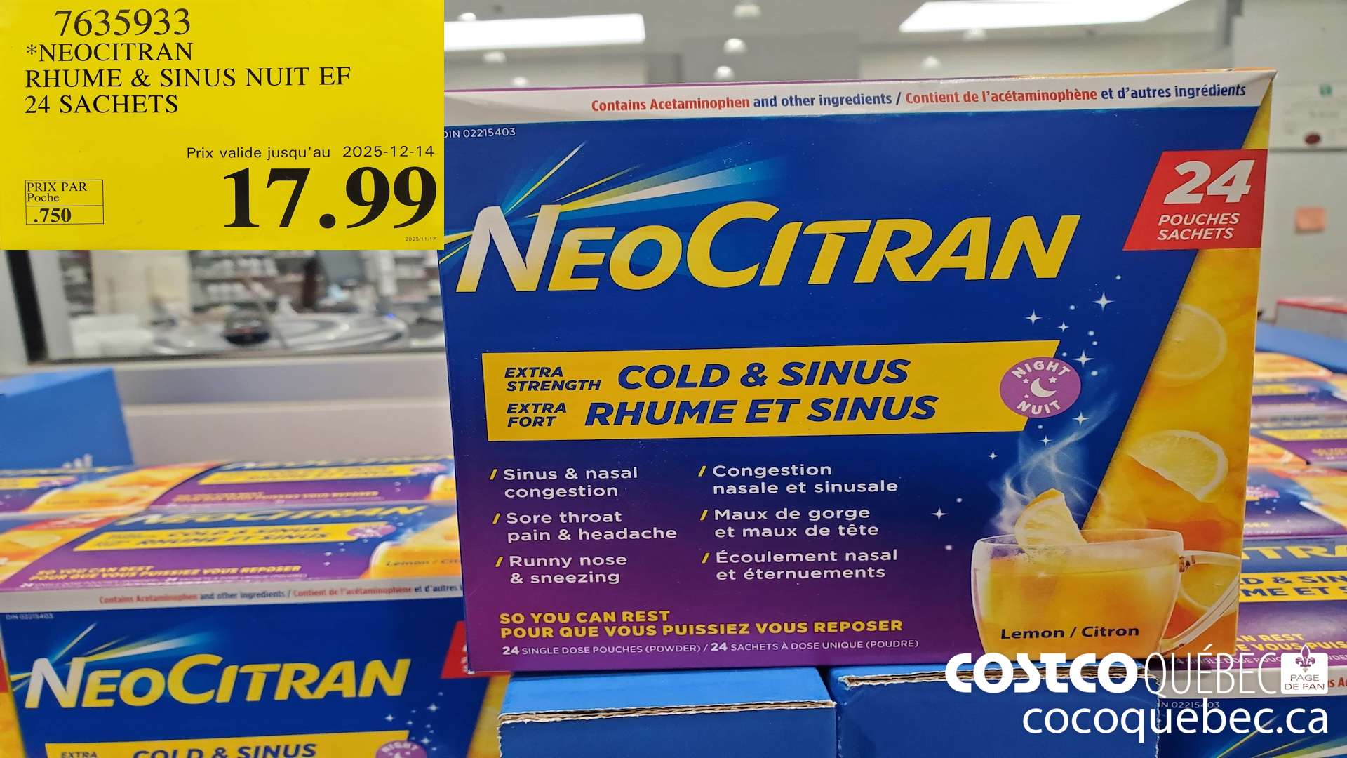 7635933 RHUME & SINUS NUIT EF SACHETS LMITE DE 3 UNITES PAR TRANSACTION  (EXPIRES ON 2025-12-14) $17.99