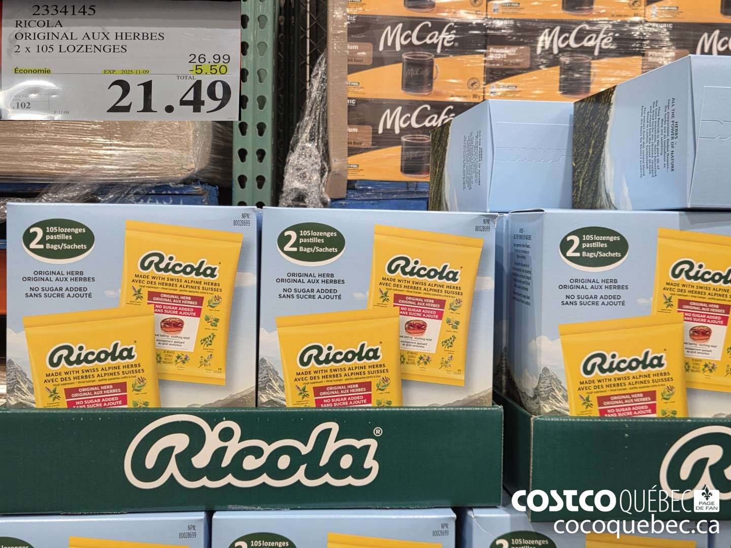 2334145 RICOLA ORIGINAL AUX HERBES 2 x 105 lozenges  ($5.50 INSTANT SAVINGS EXPIRES ON 2025-11-09) $21.49