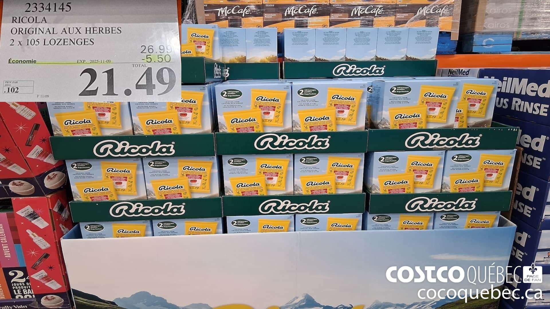 2334145 RICOLA ORIGINAL AUX HERBES 2 x 105 lozenges  ($5.50 INSTANT SAVINGS EXPIRES ON 2025-11-09) $21.49