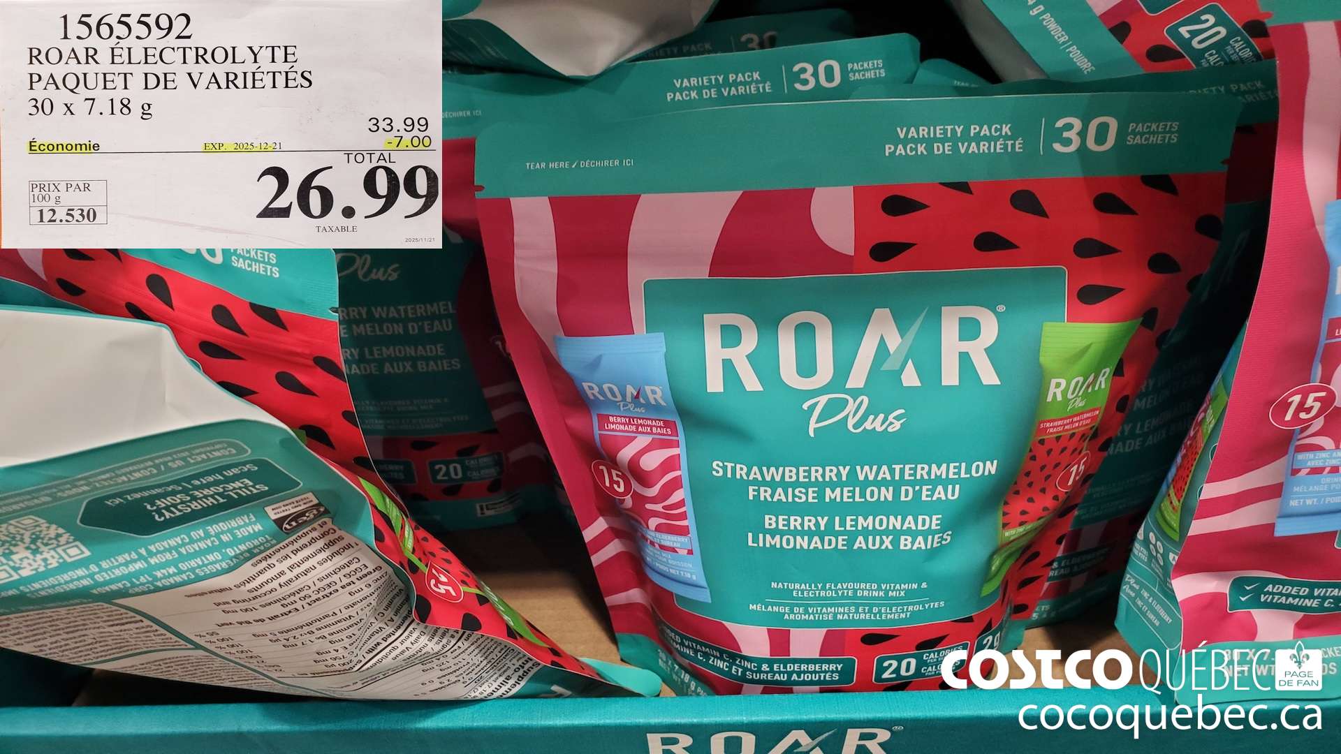 1565592 ROAR ELECTROLYTE PAQUET DE VARIETES ($7.00 INSTANT SAVINGS EXPIRES ON 2025-12-21) $26.99