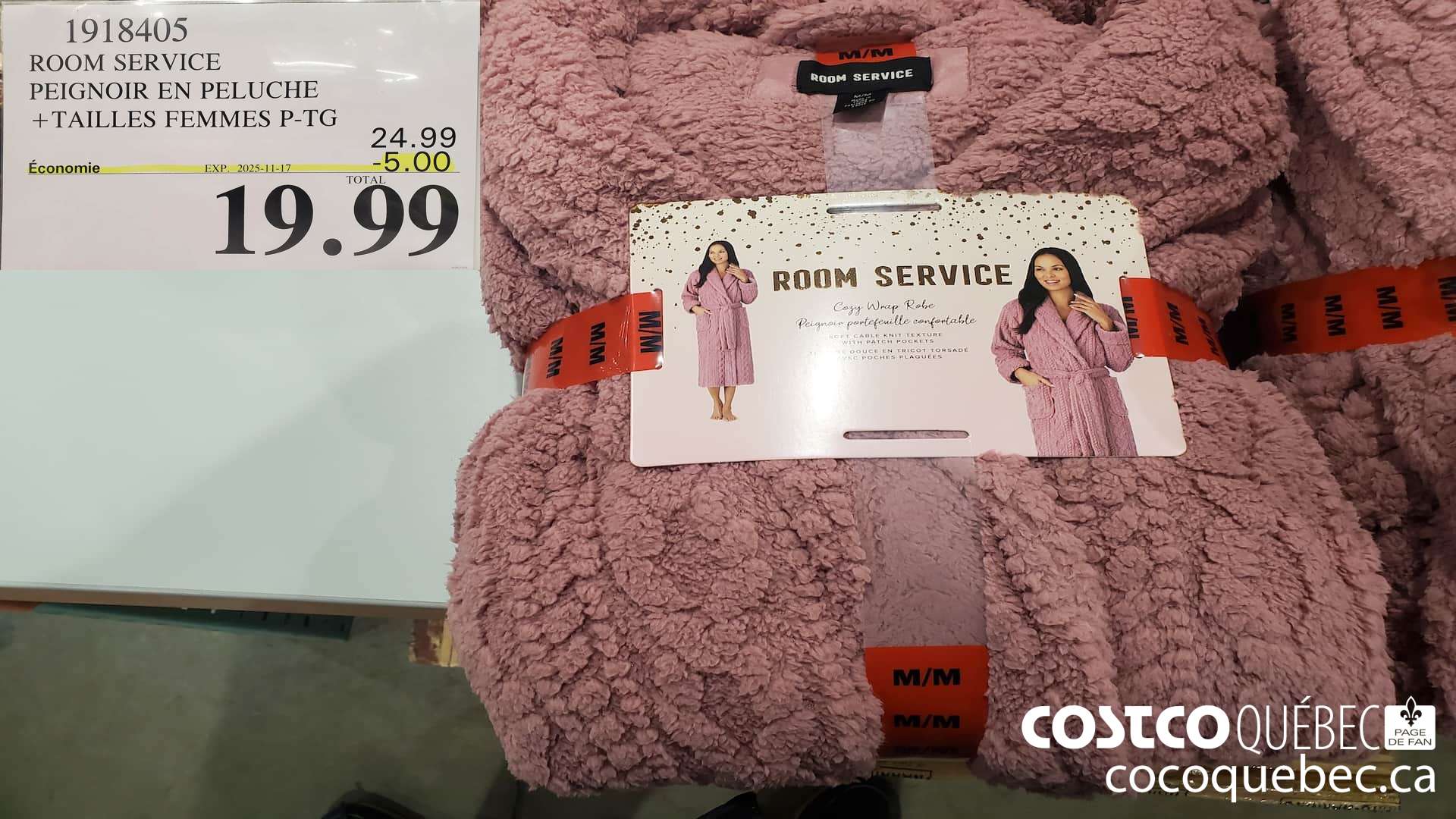 1918405 ROOM SERVICE PEIGNOIR EN PELUCHE+TAILLES FEMMES P-TG ($5.00 INSTANT SAVINGS EXPIRES ON 2025-11-17) $19.99