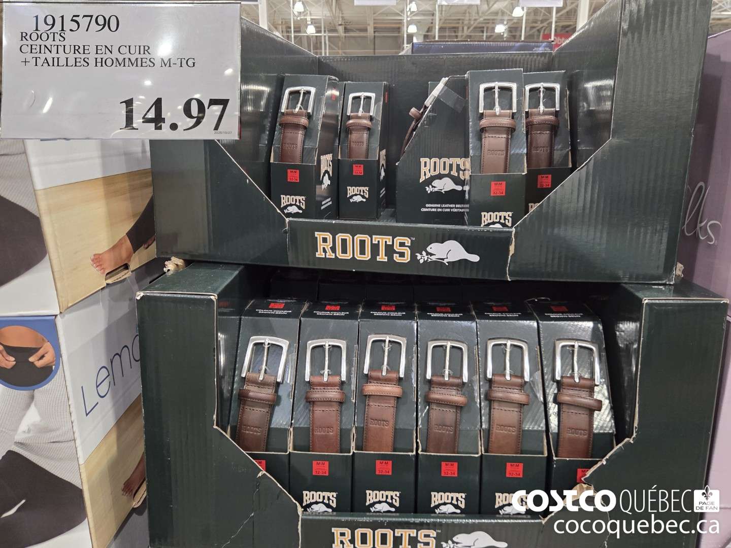 1915790 ROOTS CEINTURE EN CUIR TAILLES HOMES M-TG $14.97