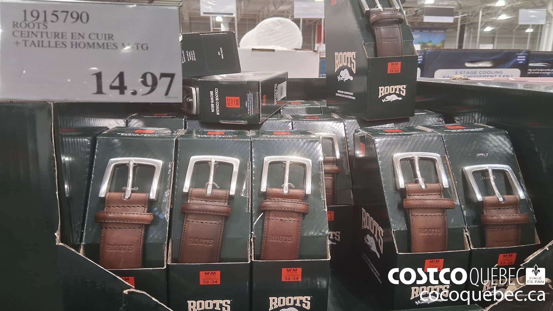 1915790 ROOTS CEINTURE EN CUIR TAILLES HOMES M-TG $14.97