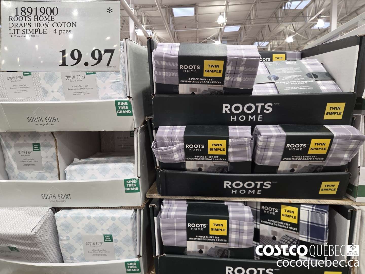 1891900 ROOTS HOME DRAPS 100% COTON LIT SIMPLE 4 PCES $19.97