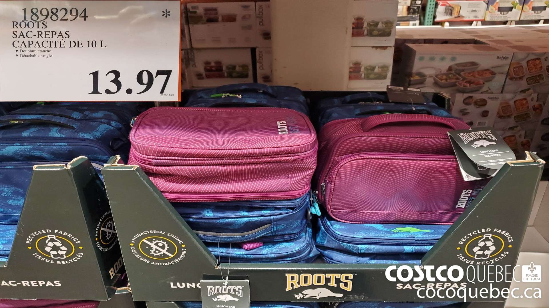 1898294 ROOTS SAC-REPAS CAPACITE DE 10 L 15.6  $13.97