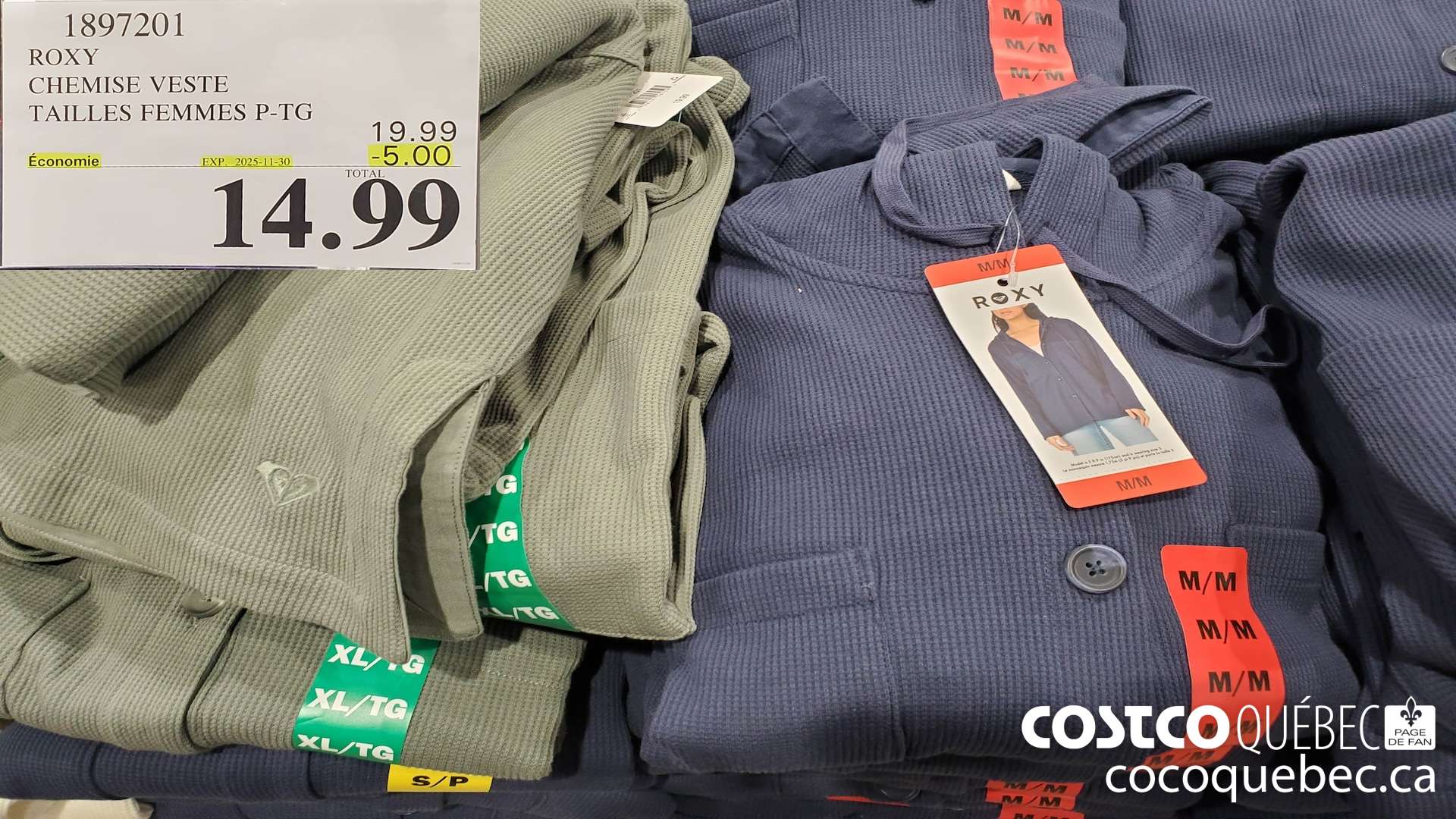 1897201 ROXY CHEMISE VESTE TAILLES FEMMES P-TG ($5.00 INSTANT SAVINGS EXPIRES ON 2025-11-30) $14.99