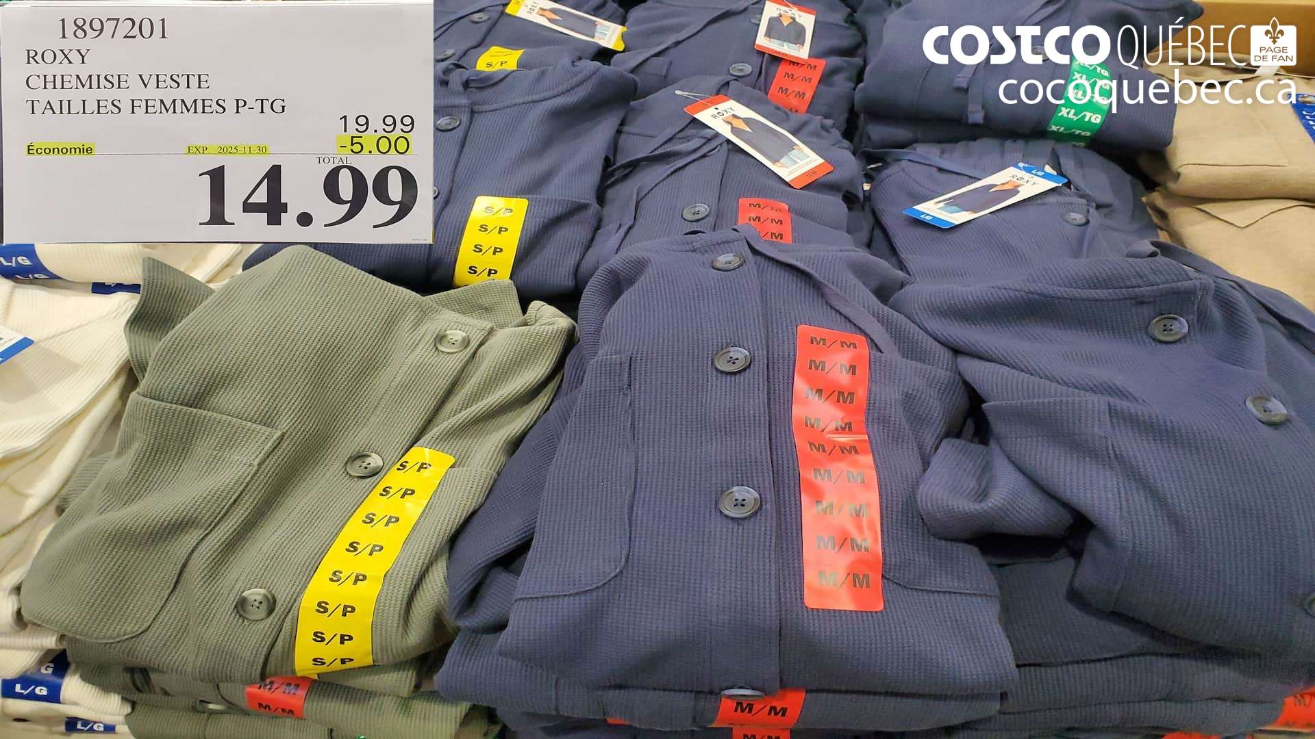 1897201 ROXY CHEMISE VESTE TAILLES FEMMES P-TG ($5.00 INSTANT SAVINGS EXPIRES ON 2025-11-30) $14.99