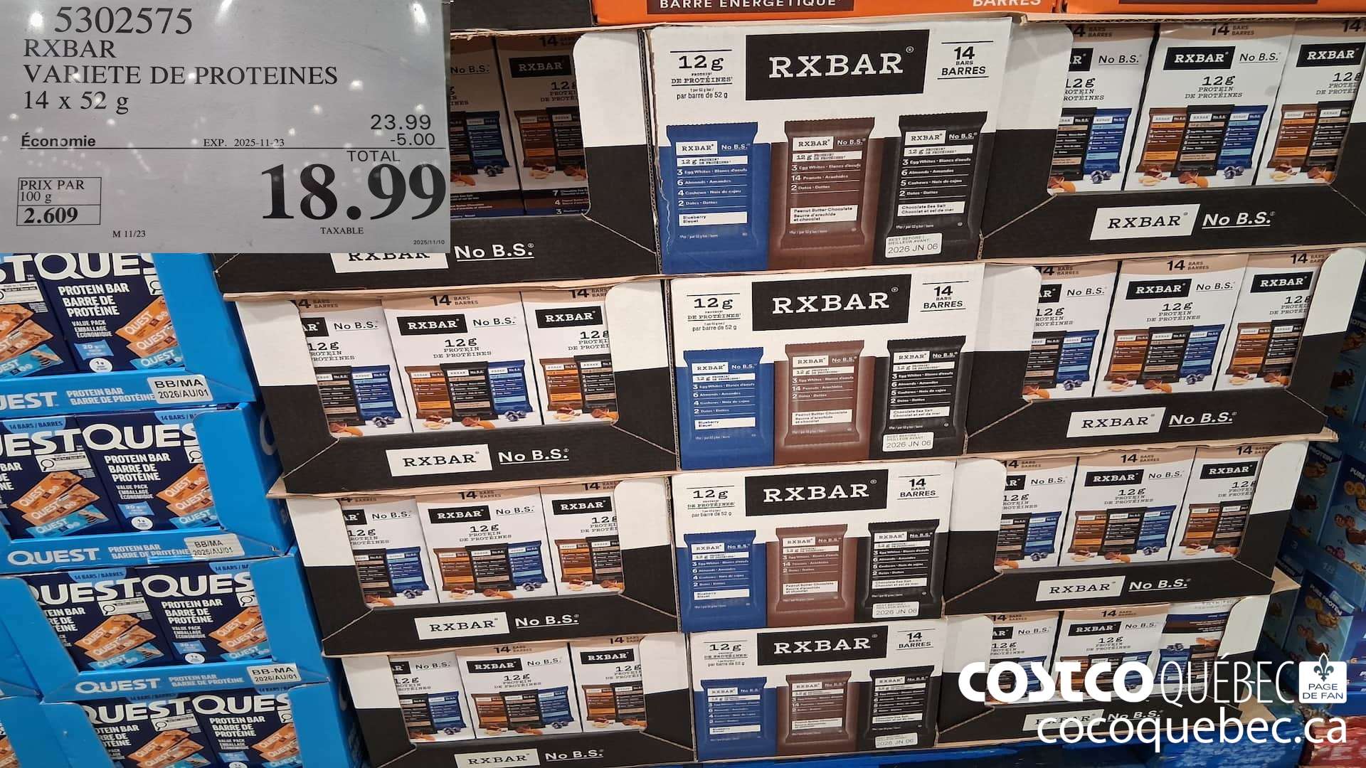5302575 RXBAR VARIETE DE PROTEINES 14 X 52G ($5.00 INSTANT SAVINGS EXPIRES ON 2025-11-23) $18.99