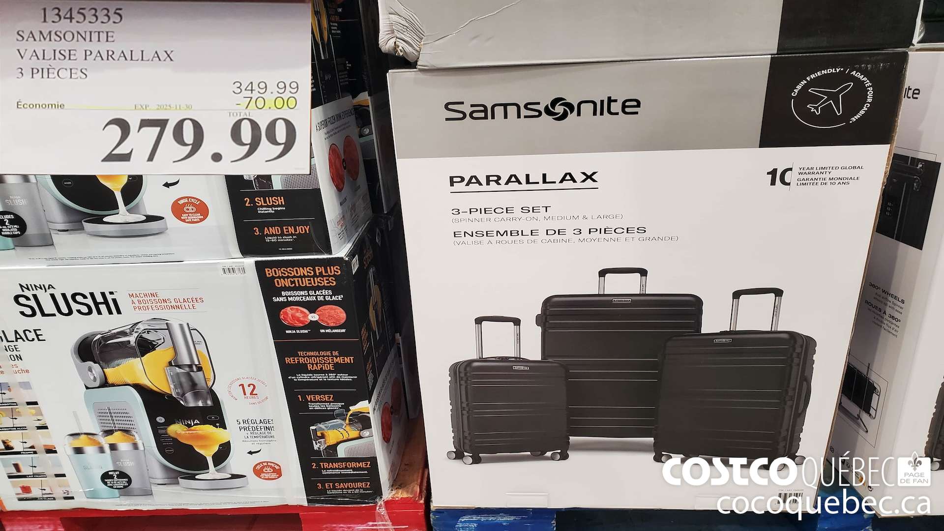 1345335 SAMSONITE VALISE PARALLAX 3 PIECES 70.00 OFF ($70.00 INSTANT SAVINGS EXPIRES ON 2025-11-30) $279.99