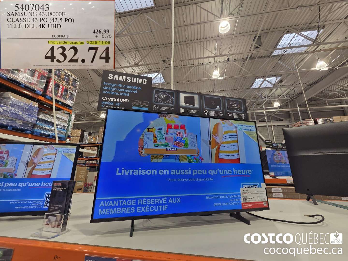 5407043 SAMSUNG 43U8000F CLASSE 43 PO (42,5 PO) TELE DEL 4K UHD (EXPIRES ON 2025-11-06) $432.74