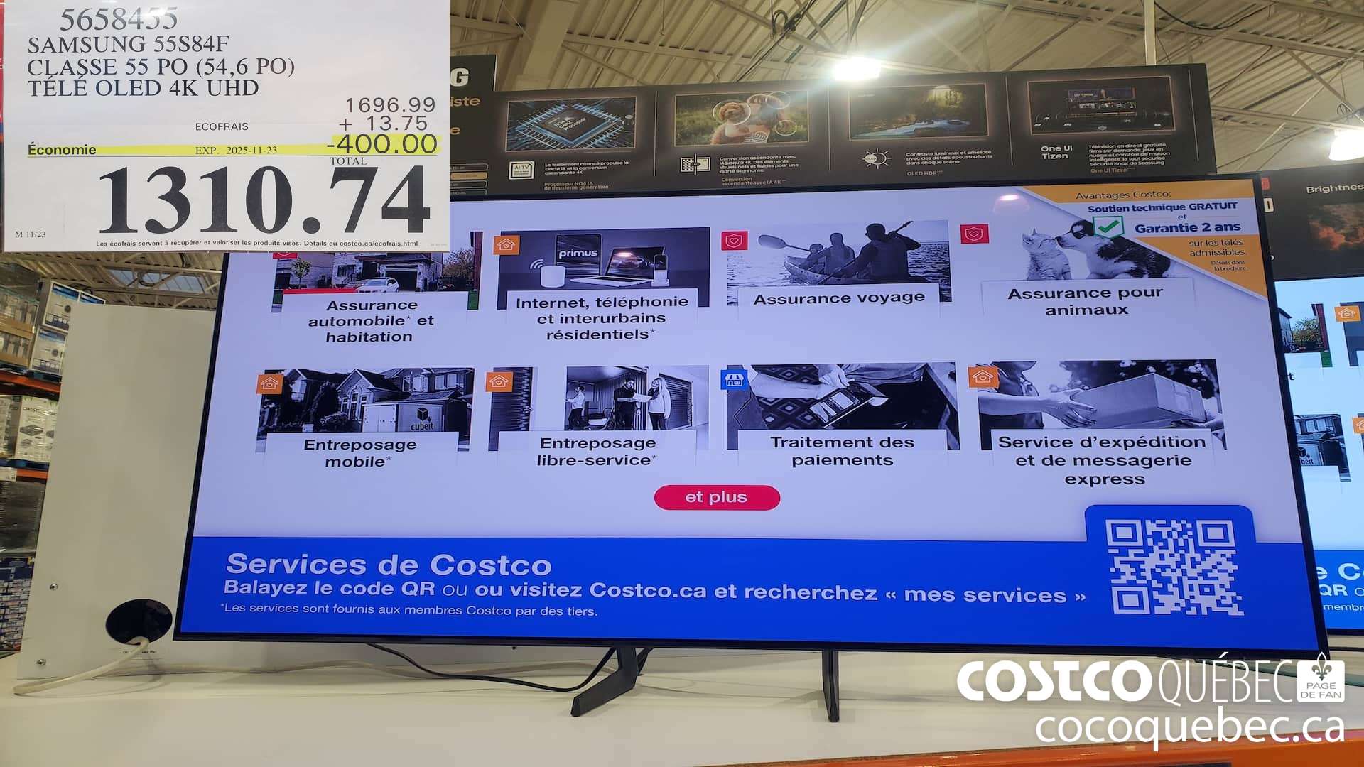 5658455 SAMSUNG 55S84F CLASSE 55 PO (54,6 PO) TELE OLED 4K UHD ($400.00 INSTANT SAVINGS EXPIRES ON 2025-11-23) $1310.74