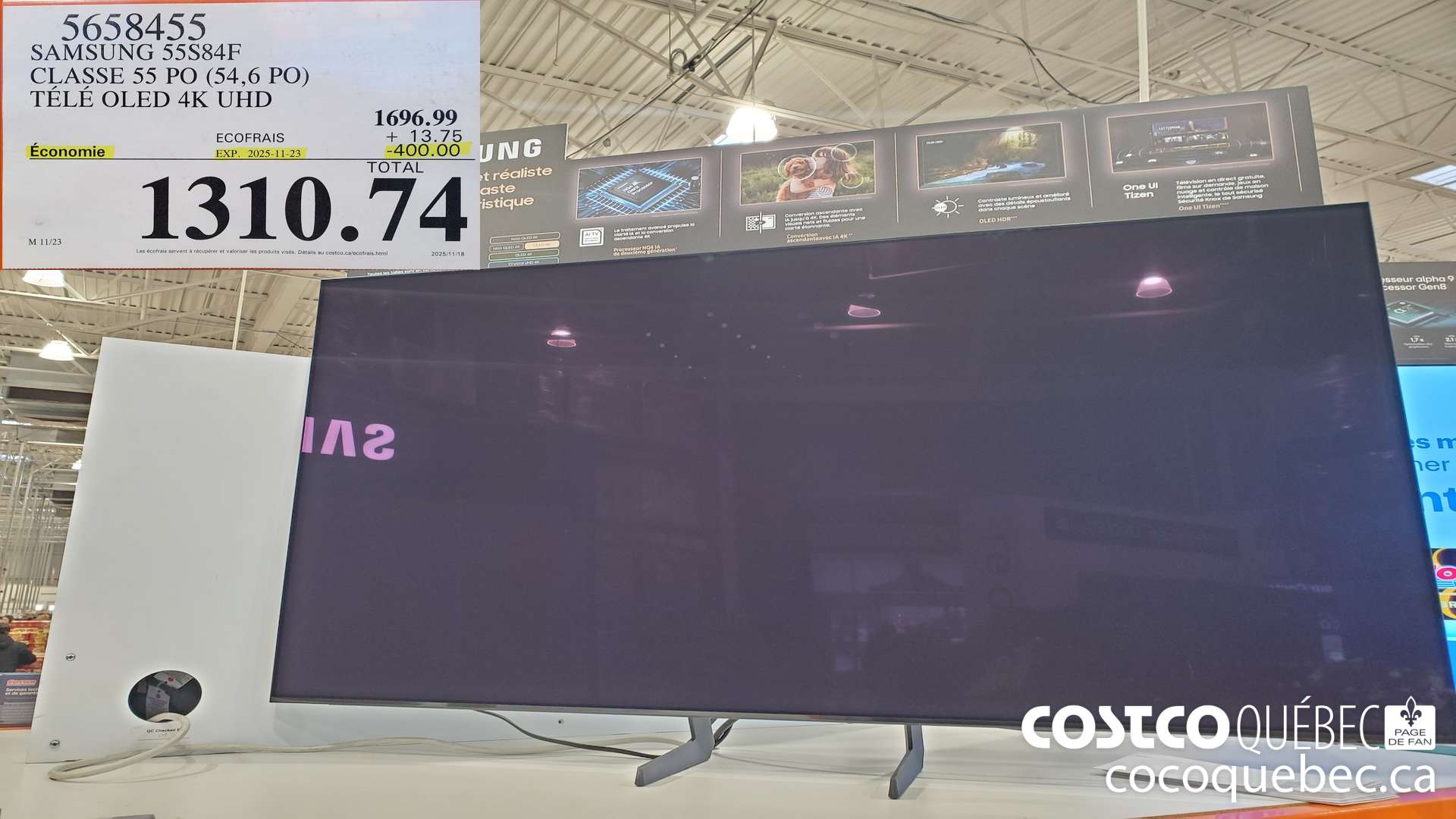 5658455 SAMSUNG 55S84F CLASSE 55 PO (54,6 PO) TELE OLED 4K UHD ($400.00 INSTANT SAVINGS EXPIRES ON 2025-11-23) $1310.74