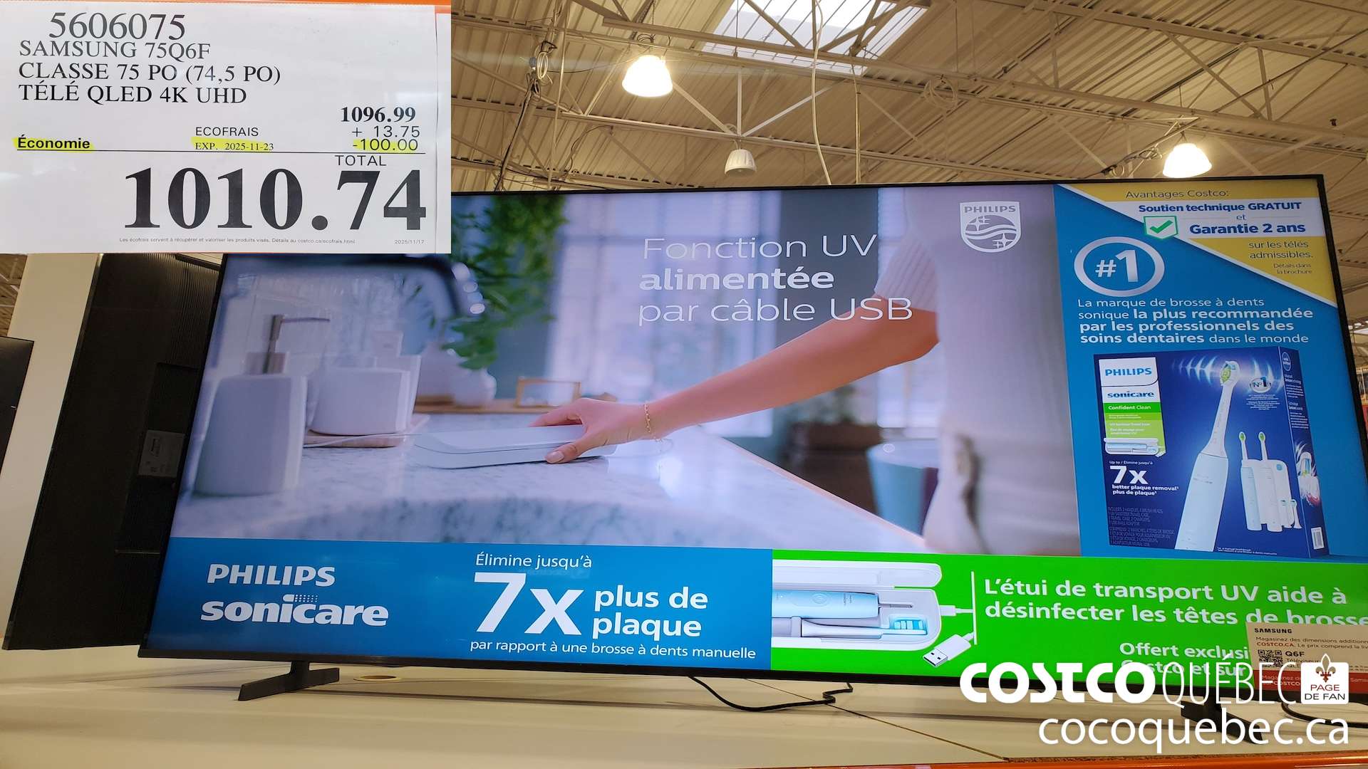 5606075 SAMSUNG 75Q6F CLASSE 75 PO (74,5 PO) TELE QLED 4K UHD ($100.00 INSTANT SAVINGS EXPIRES ON 2025-11-23) $1010.74