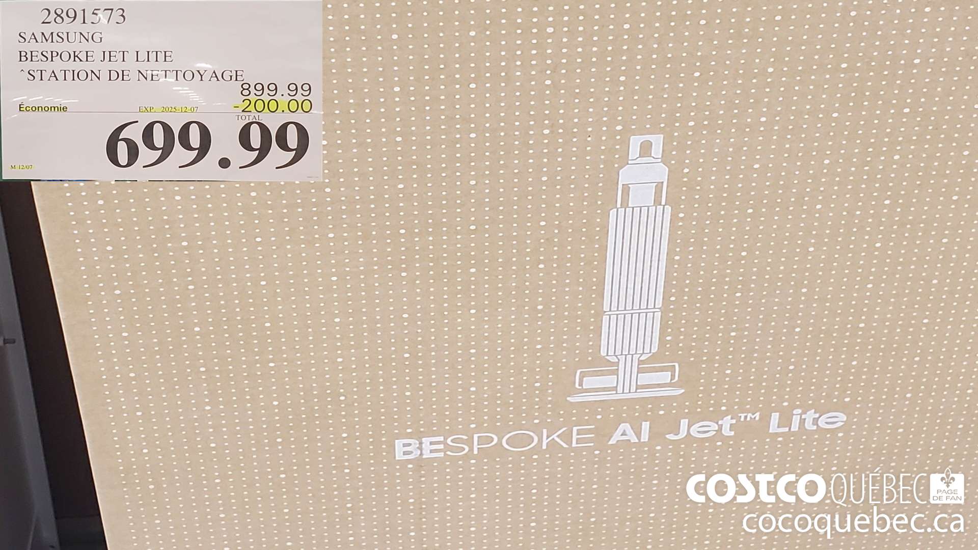 2891573 SAMSUNG BESPOKE JET LITE STATION DE NETTOYAGE ($200.00 INSTANT SAVINGS EXPIRES ON 2025-12-07) $699.99