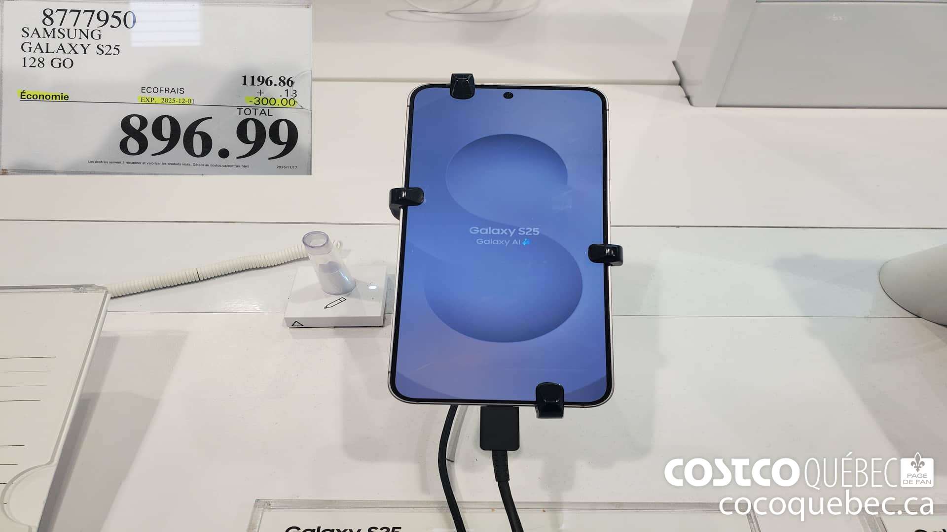 8777950 SAMSUNG GALAXY S25 128 GO ($300.00 INSTANT SAVINGS EXPIRES ON 2025-12-01) $896.99