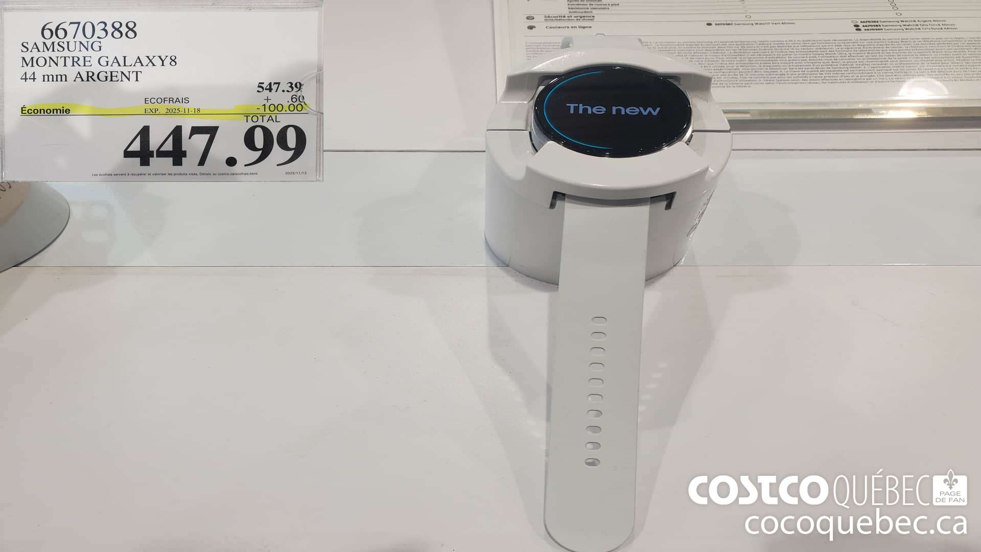 6670388 SAMSUNG MONTRE GALAXY8 44 MM ARGENT  ($100.00 INSTANT SAVINGS EXPIRES ON 2025-11-18) $447.99