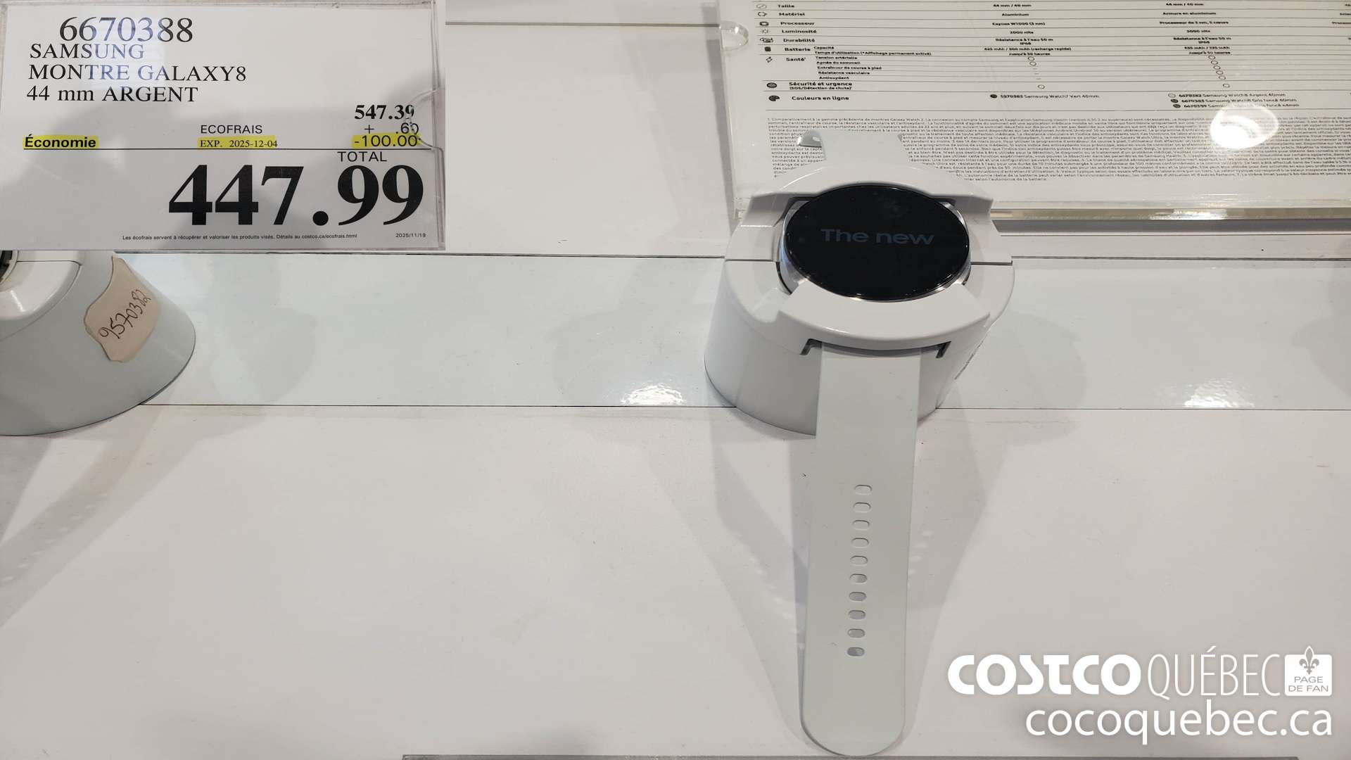 6670388 SAMSUNG MONTRE GALAXY8 44 MM ARGENT  ($100.00 INSTANT SAVINGS EXPIRES ON 2025-12-04) $447.99