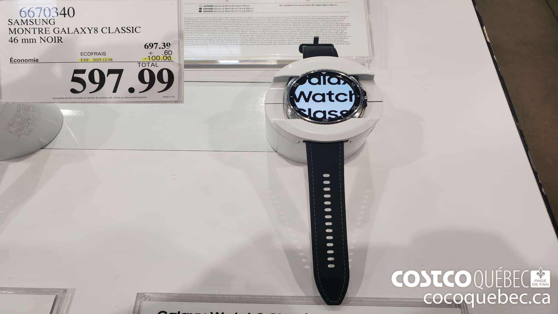 6670340 SAMSUNG MONTRE GALAXY8 CLASSIC 46 mm NOIR ($100.00 INSTANT SAVINGS EXPIRES ON 2025-12-04) $597.99