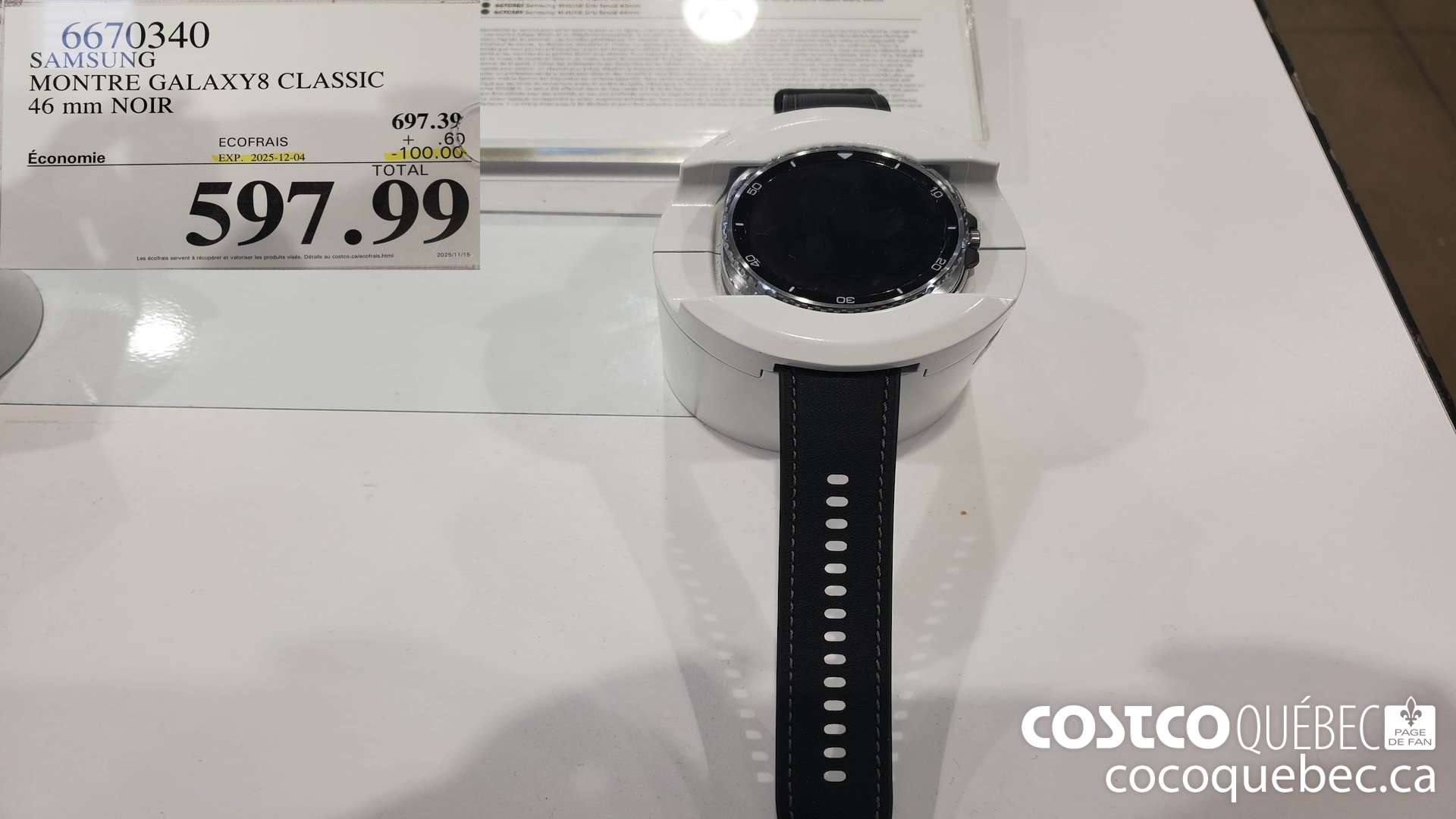 6670340 SAMSUNG MONTRE GALAXY8 CLASSIC 46 mm NOIR ($100.00 INSTANT SAVINGS EXPIRES ON 2025-12-04) $597.99