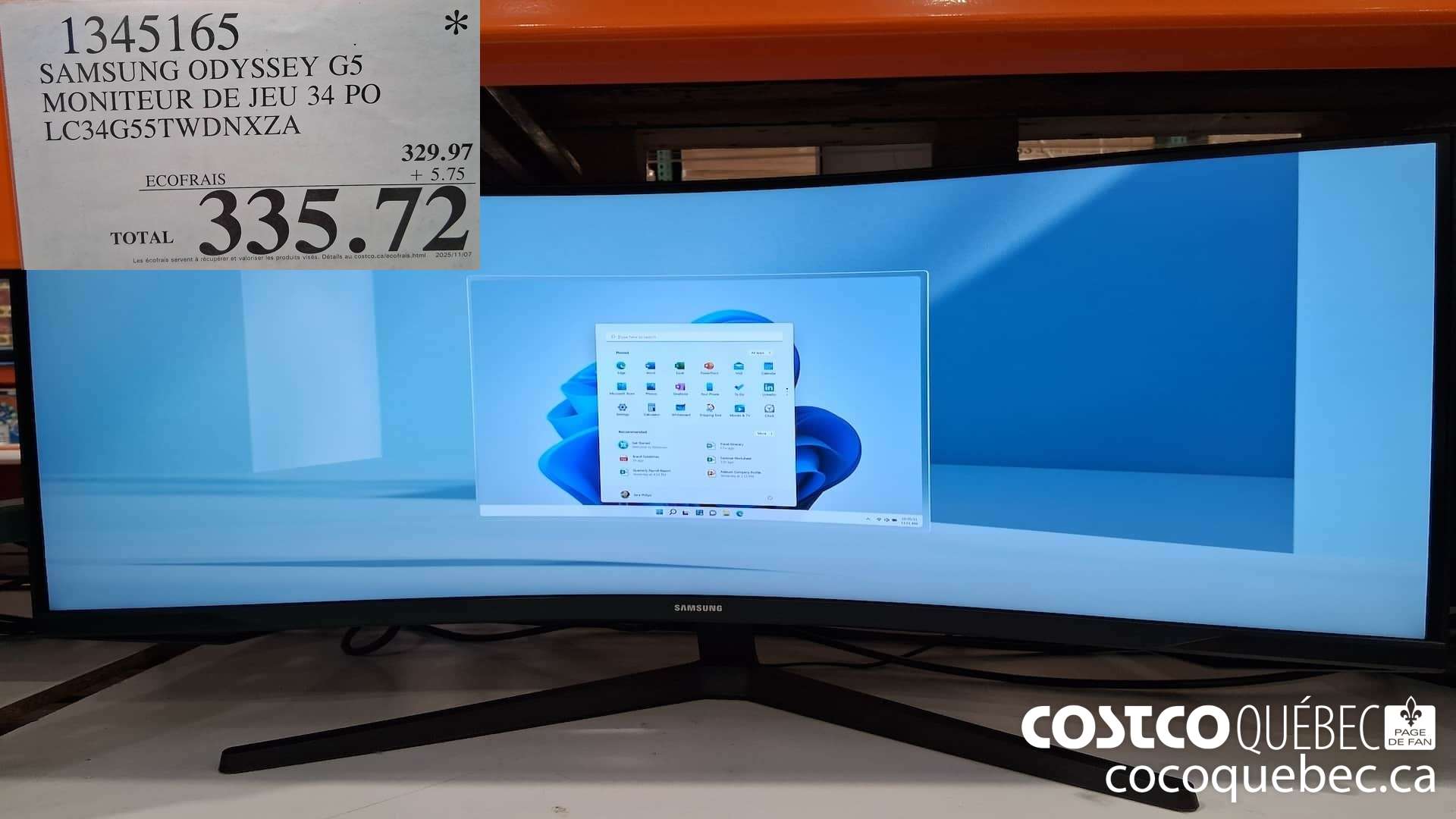 1345165 SAMSUNG ODYSSEY G5 MONITEUR DE JEU 34 PO LC34G55TWDNXZA $335.72