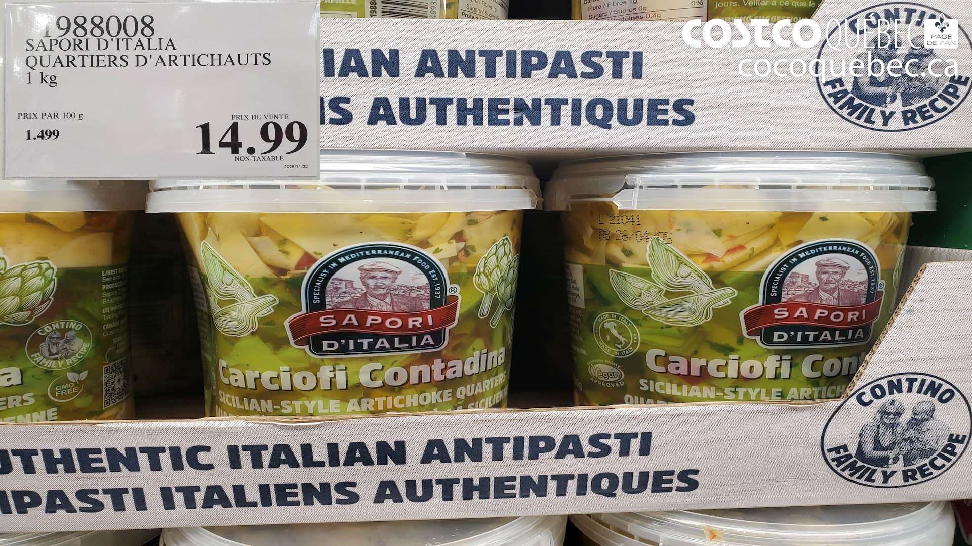 1988008 SAPORI D'ITALIA QUARTIERS D'ARTICHAUTS 1 kg $14.99