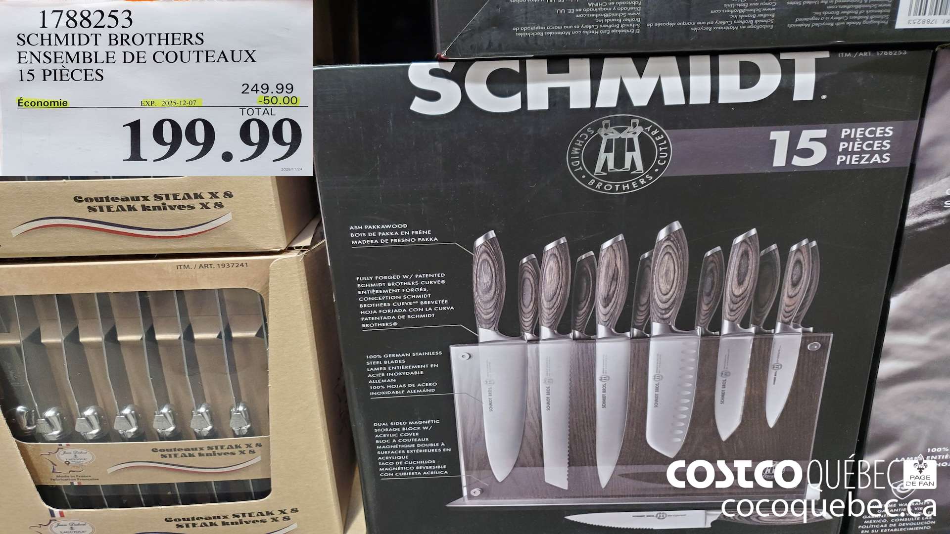 1788253 SCHMIDT BROTHERS ENSEMBLE DE COUTEAUX 15 PIECES ($50.00 INSTANT SAVINGS EXPIRES ON 2025-12-07) $199.99