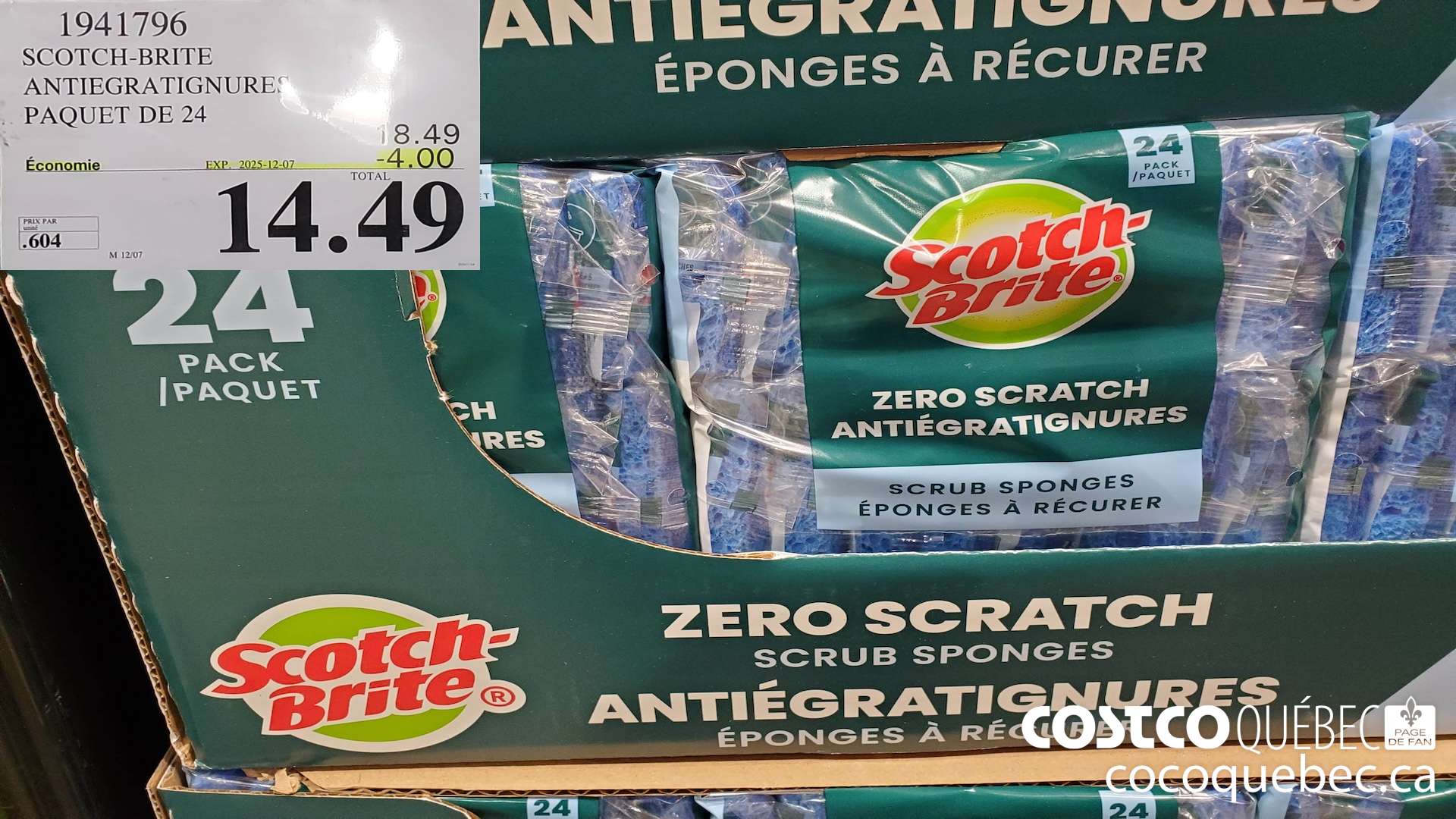 1941796 SCOTCH-BRITE ANTIEGRATIGNURES PAQUET DE 24  ($4.00 INSTANT SAVINGS EXPIRES ON 2025-12-07) $14.49