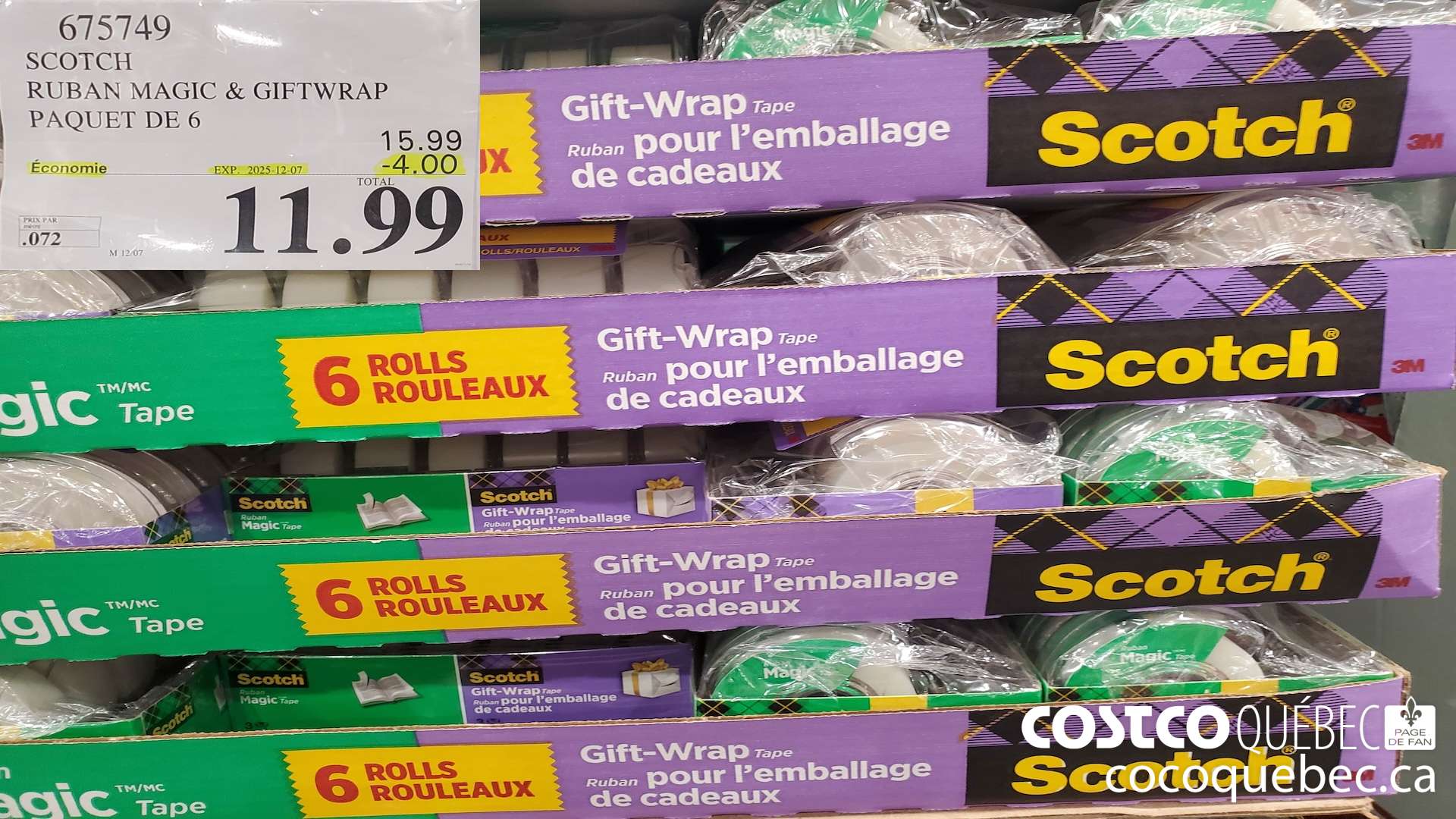675749 SCOTCH RUBAN MAGIC & GIFTWRAP PAQUET DE 6 ($4.00 INSTANT SAVINGS EXPIRES ON 2025-12-07) $11.99