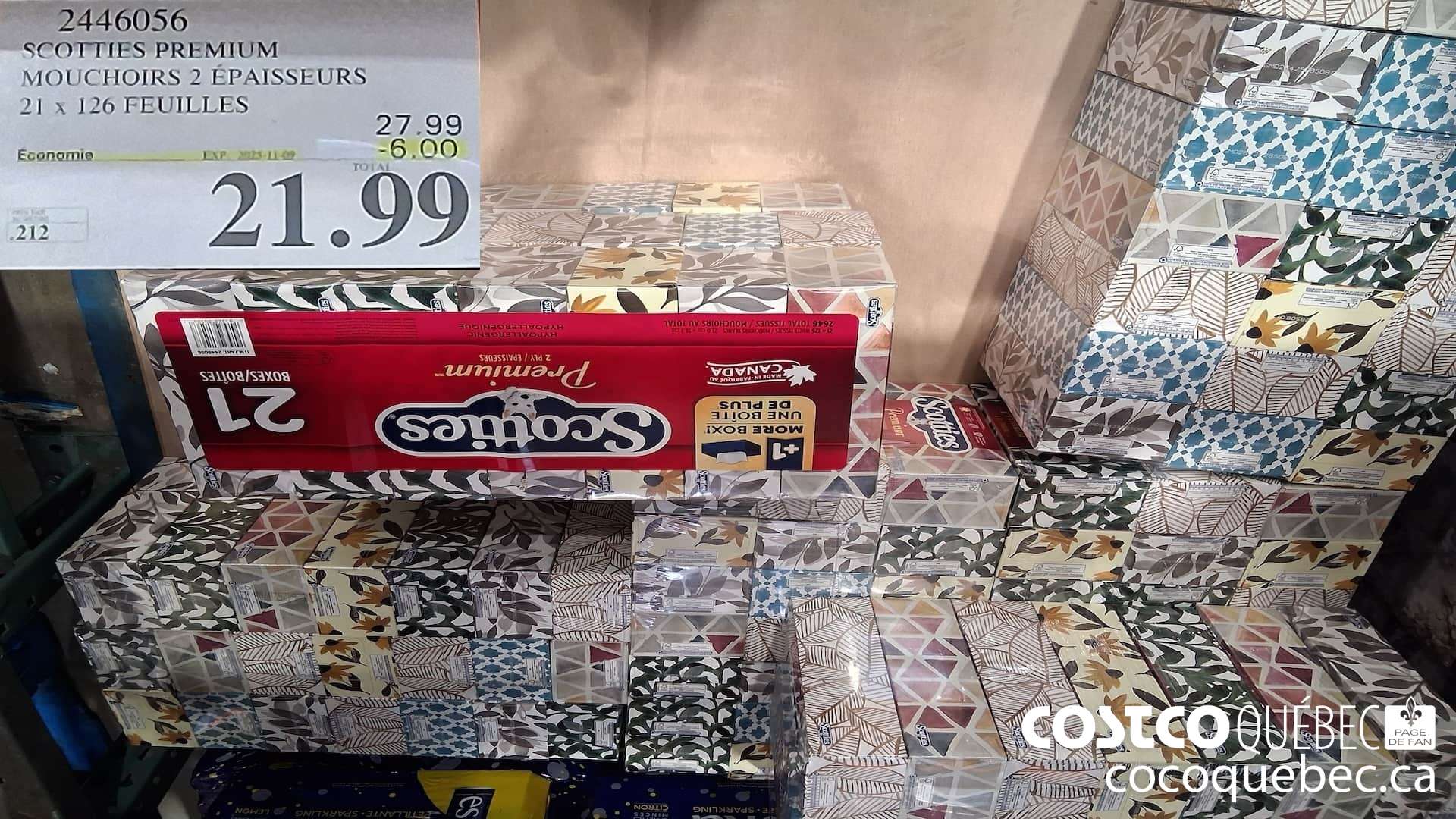 2446056 SCOTTIES PREMIUM MOUCHOIRS 2 EPAISSEURS 21 x 126 FEUILLES  ($6.00 INSTANT SAVINGS EXPIRES ON 2025-11-09) $21.99