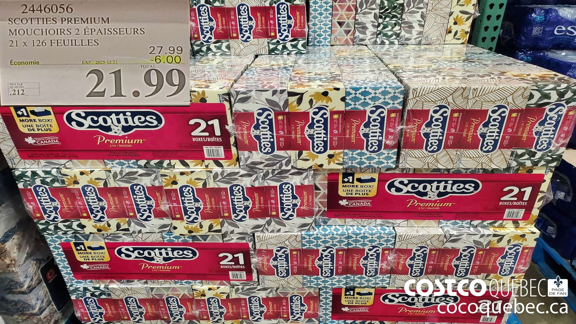 2446056 SCOTTIES PREMIUM MOUCHOIRS 2 EPAISSEURS 21 x 126 FEUILLES  ($6.00 INSTANT SAVINGS EXPIRES ON 2025-12-21) $21.99