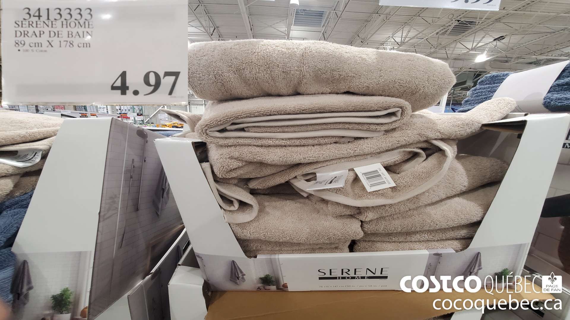 3413333 SERENE HOME DRAP DE BAIN 89 cm X 178 cm $4.97