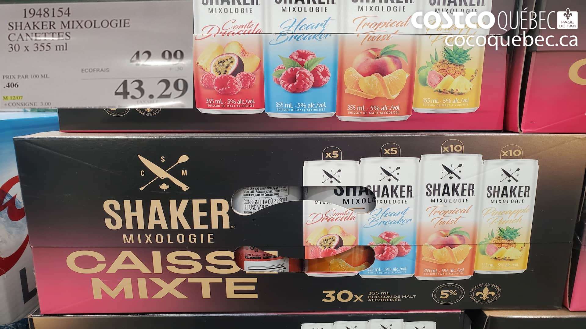 1948154 SHAKER MIXOLOGIE CANETTES 30 x 355 ml $43.29