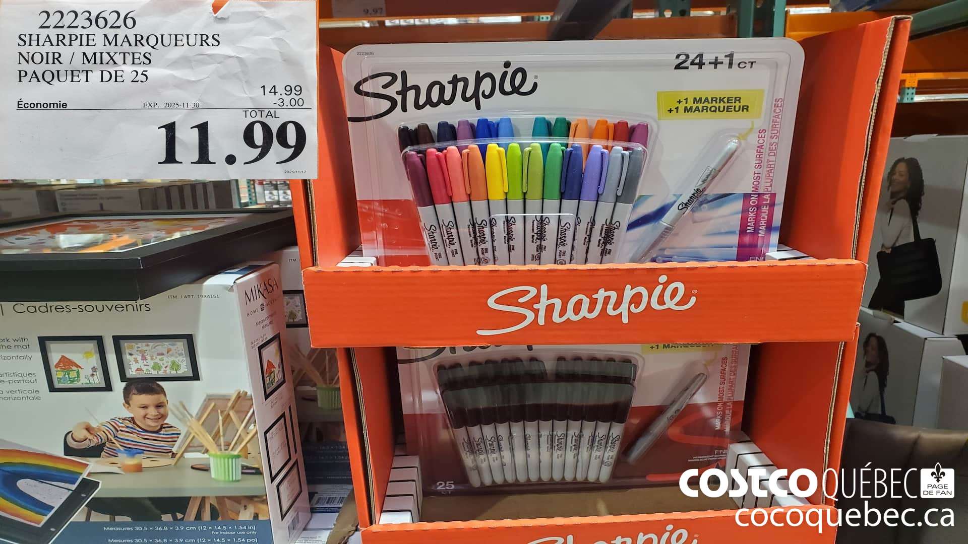 2223626 SHARPIE MARQUEURS NOIR / MIXTES PAQUET DE 25  ($3.00 INSTANT SAVINGS EXPIRES ON 2025-11-30) $11.99