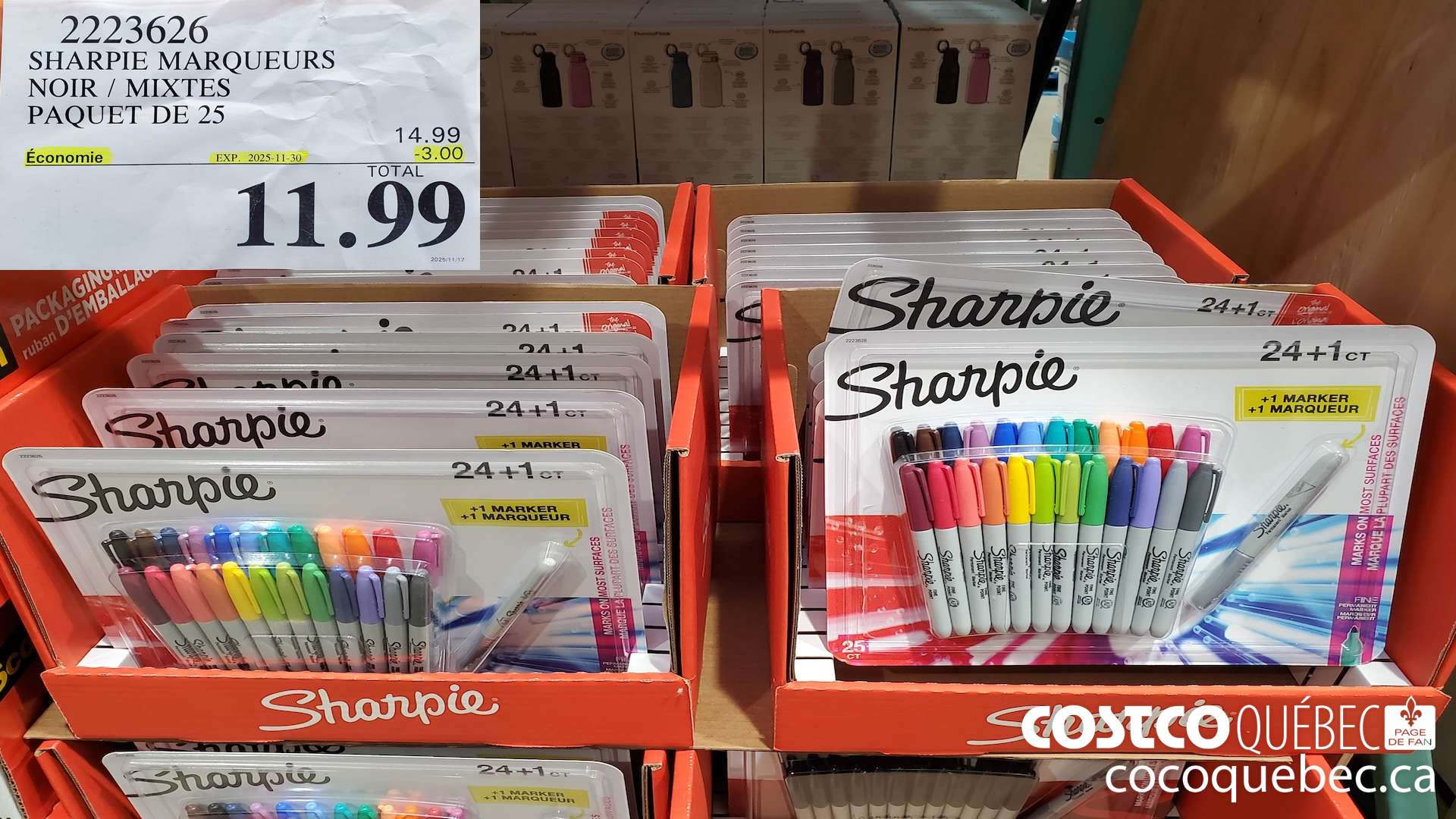 2223626 SHARPIE MARQUEURS NOIR / MIXTES PAQUET DE 25  ($3.00 INSTANT SAVINGS EXPIRES ON 2025-11-30) $11.99