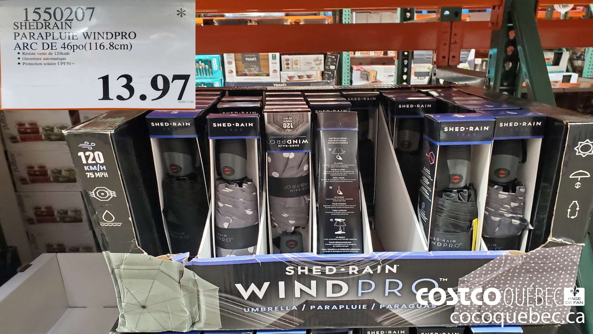 1550207 SHEDRAIN PARAPLUIE WINDPRO ARC DE 46po(1 16.8cm) $13.97