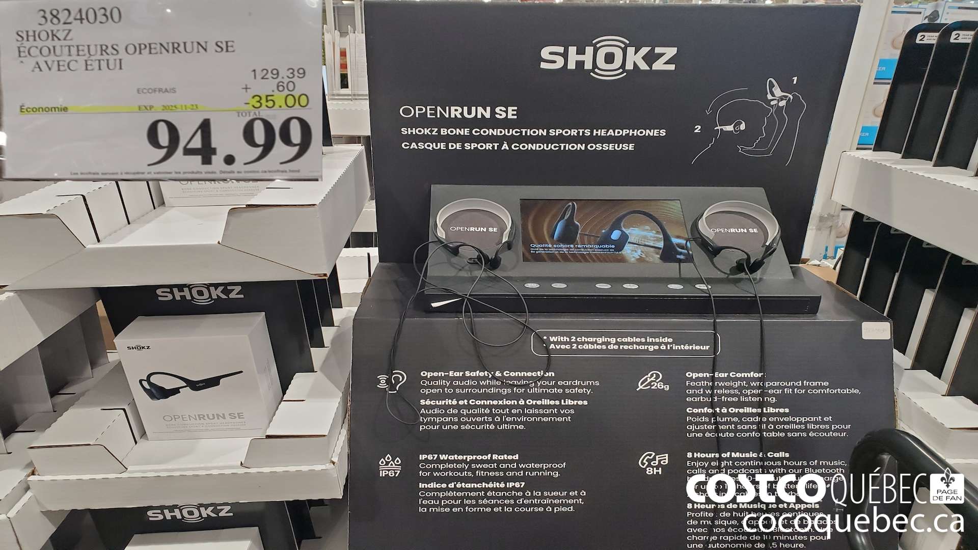 3824030 SHOKZ ECOUTEURS OPENRUN SE AVEC ETUI DE TRANSPORT  ($35.00 INSTANT SAVINGS EXPIRES ON 2025-11-23) $94.99