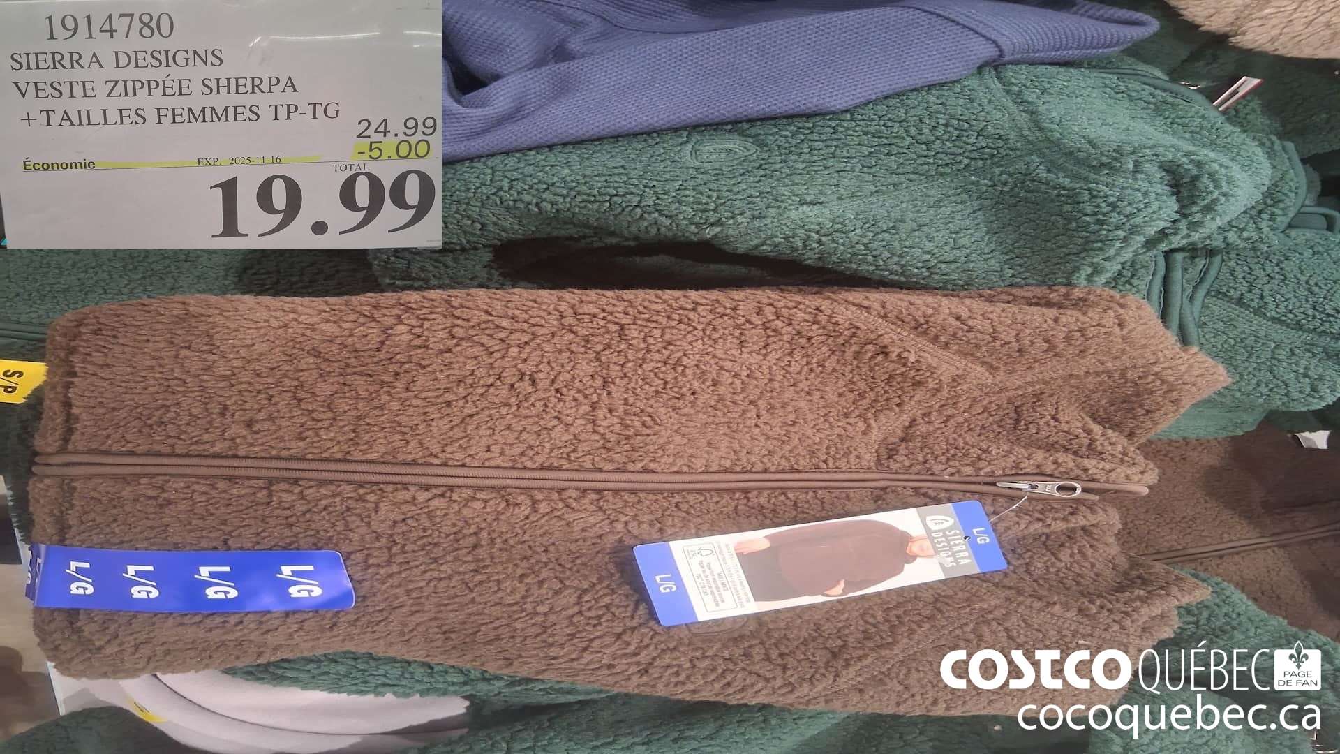 1914780 SIERRA DESIGNS VESTE ZIPPEE SHERPA TAILLES FEMMES TP-TG ($5.00 INSTANT SAVINGS EXPIRES ON 2025-11-16) $19.99