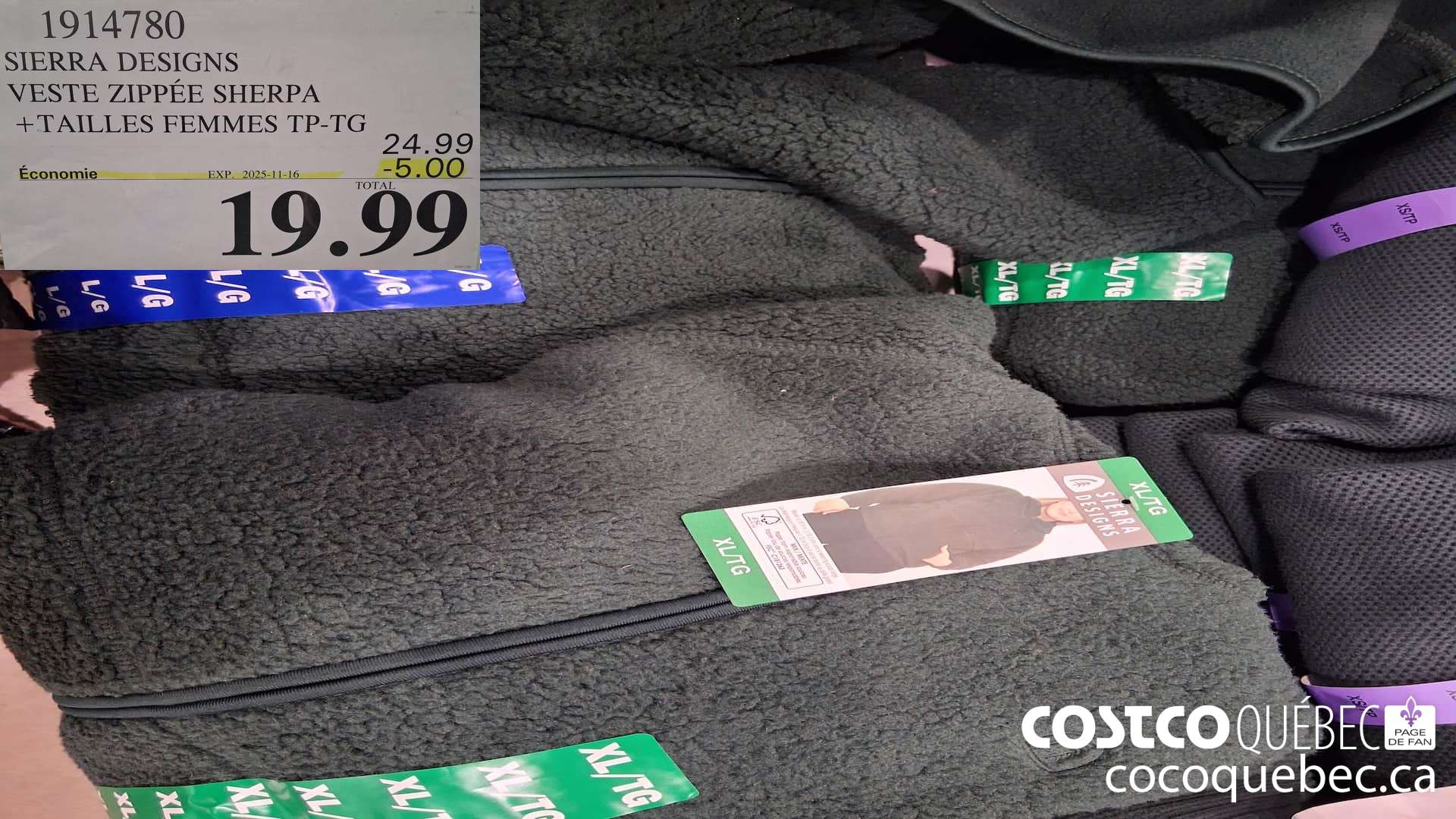 1914780 SIERRA DESIGNS VESTE ZIPPEE SHERPA TAILLES FEMMES TP-TG ($5.00 INSTANT SAVINGS EXPIRES ON 2025-11-16) $19.99