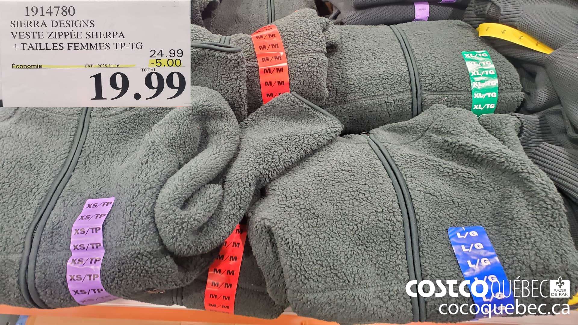 1914780 SIERRA DESIGNS VESTE ZIPPEE SHERPA TAILLES FEMMES TP-TG ($5.00 INSTANT SAVINGS EXPIRES ON 2025-11-16) $19.99