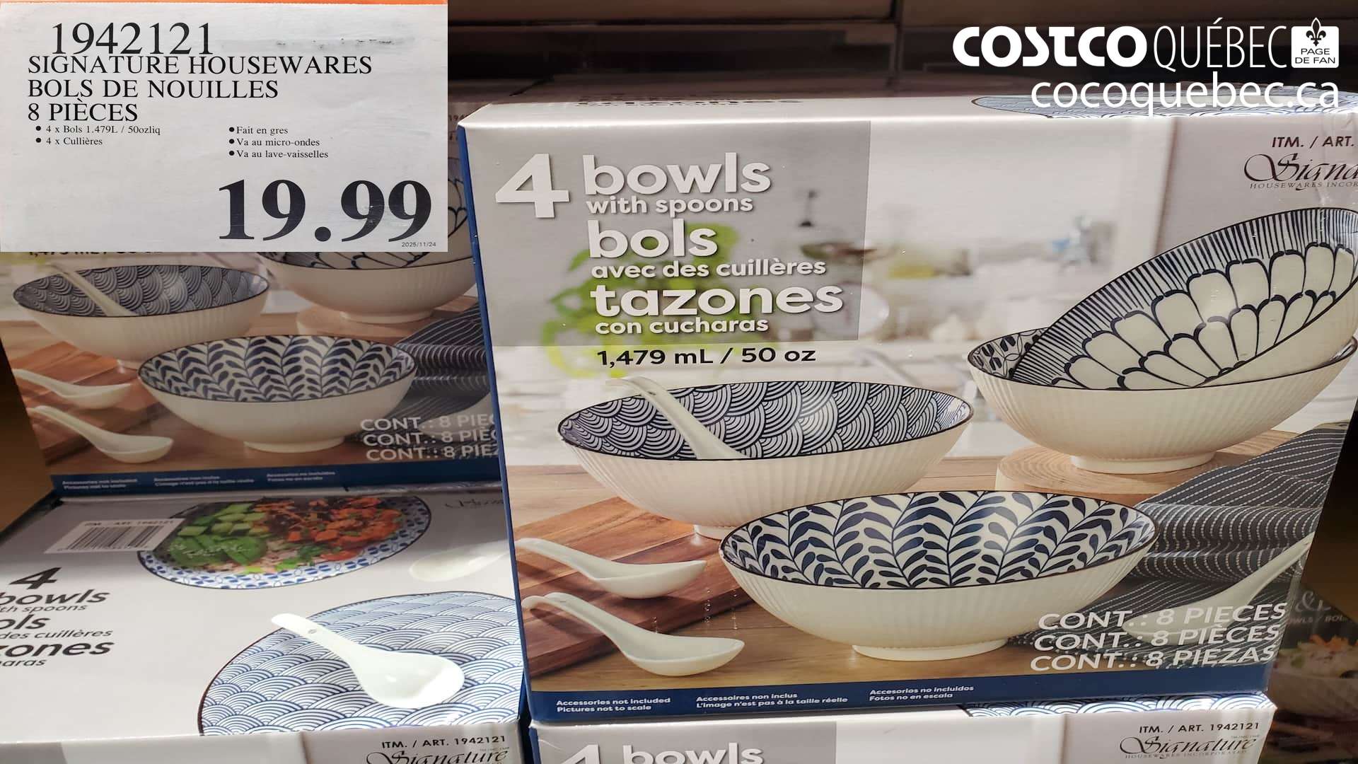 1942121 SIGNATURE HOUSEWARES BOLS DE NOUILLES 8 PIECES $19.99