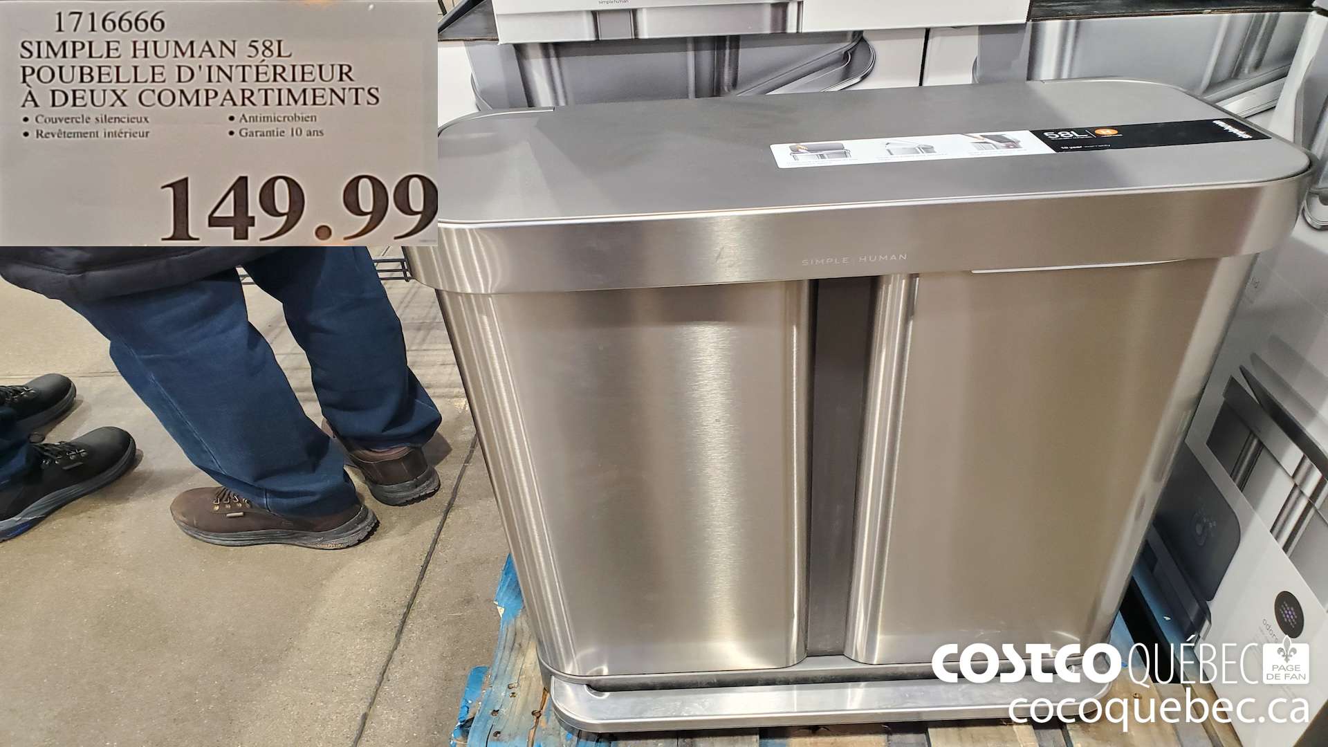 1716666 SIMPLE HUMAN 58L POUBELLE D'INTERIEUR A DEUX COMPARTIMENTS $149.99