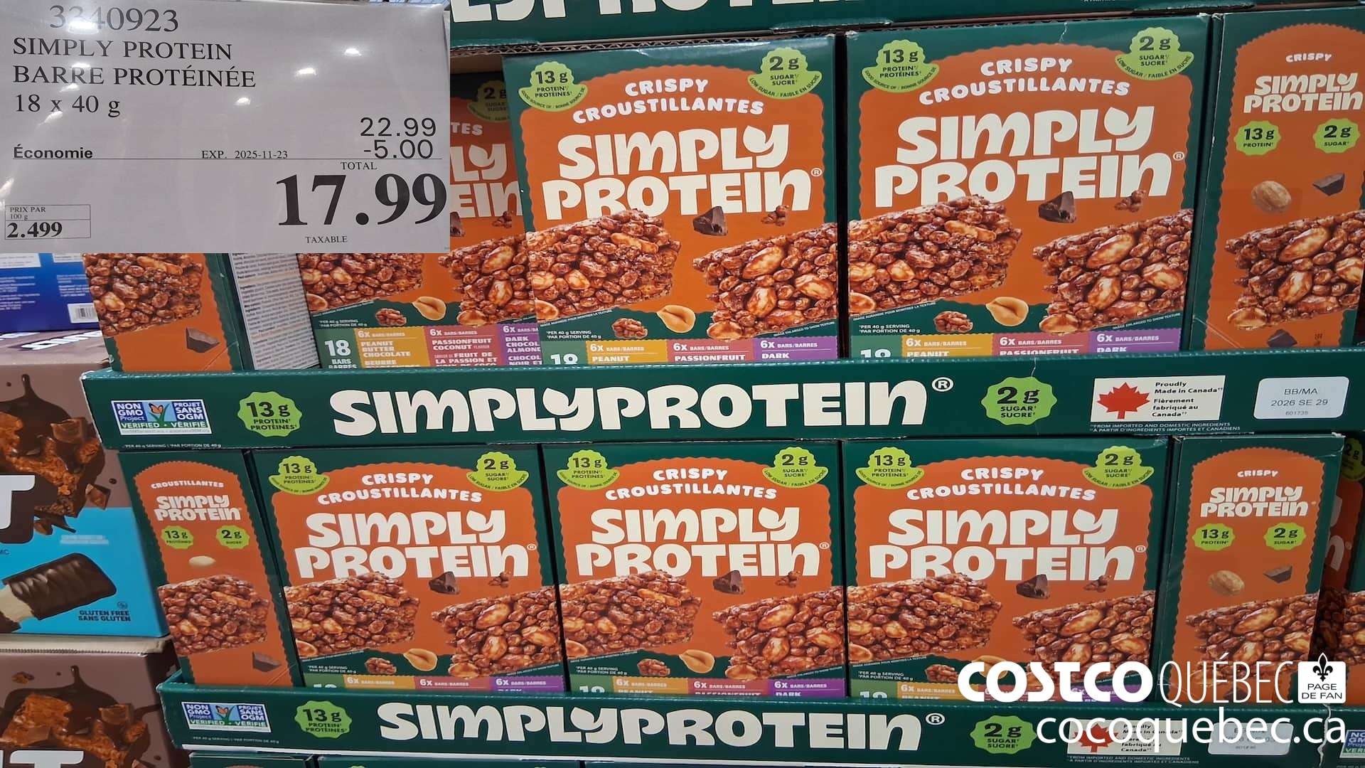 3340923 SIMPLY PROTEIN BARRE PROTEINEE 18 X 40G ($5.00 INSTANT SAVINGS EXPIRES ON 2025-11-23) $17.99