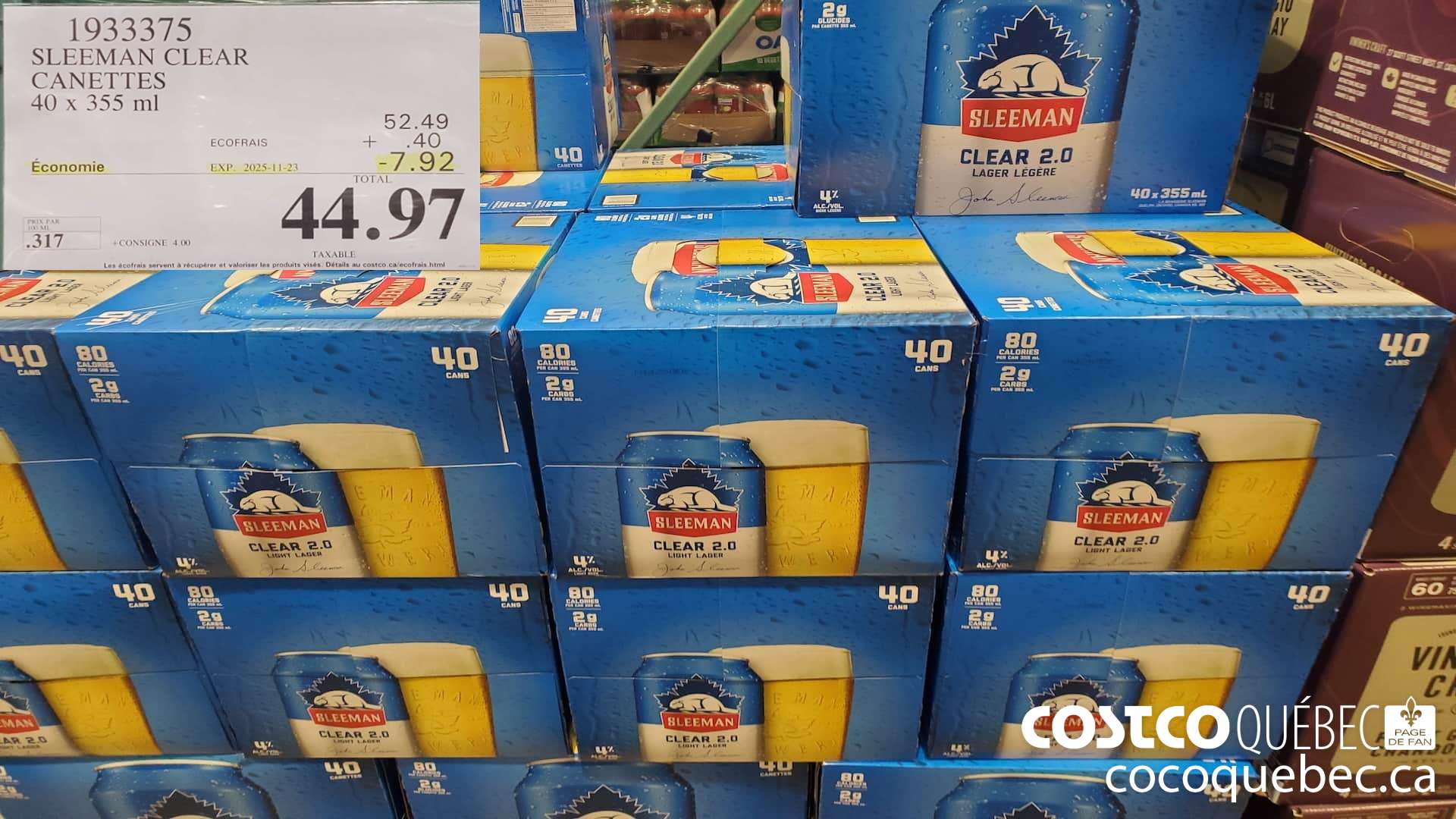 1933375 SLEEMAN CLEAR CANETTES 40 X 355ML ($7.92 INSTANT SAVINGS EXPIRES ON 2025-11-23) $44.97