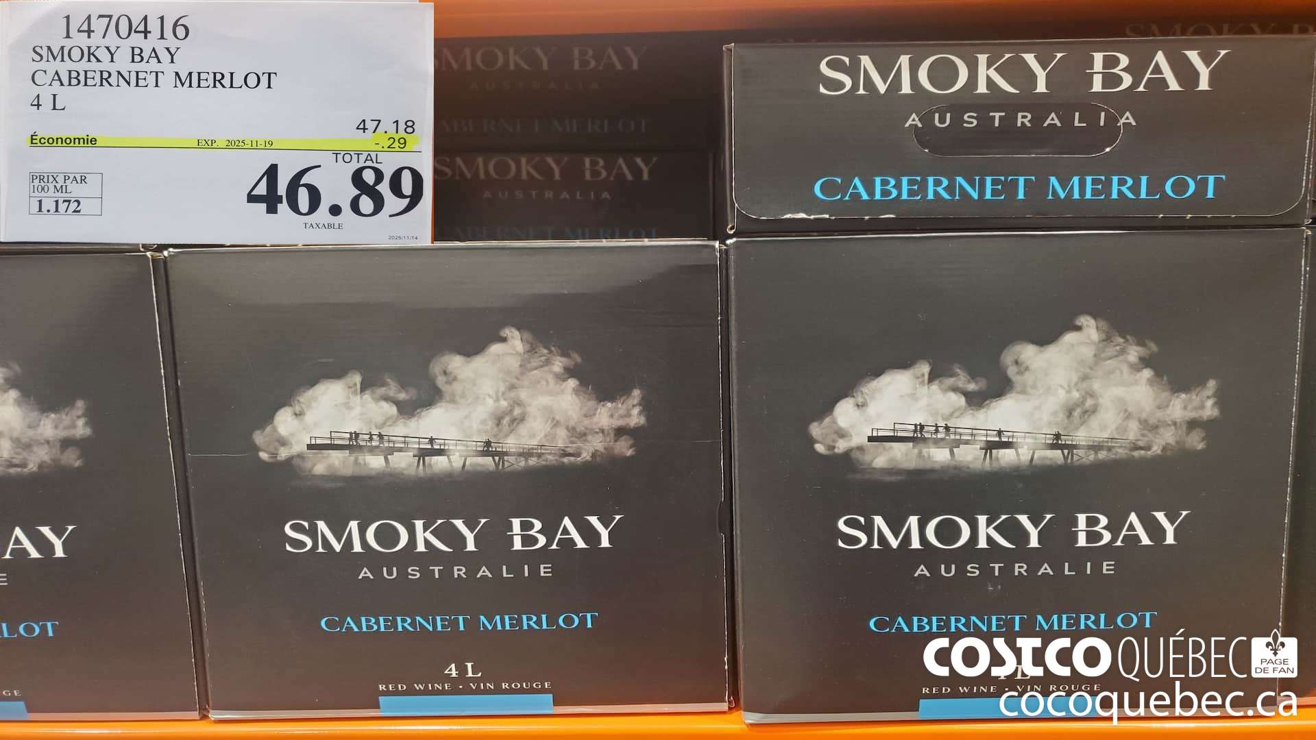 1470416 SMOKY BAY CABERNET MERLOT 4L  $0.29OFF (EXPIRES ON 2024-11-19) $46.89