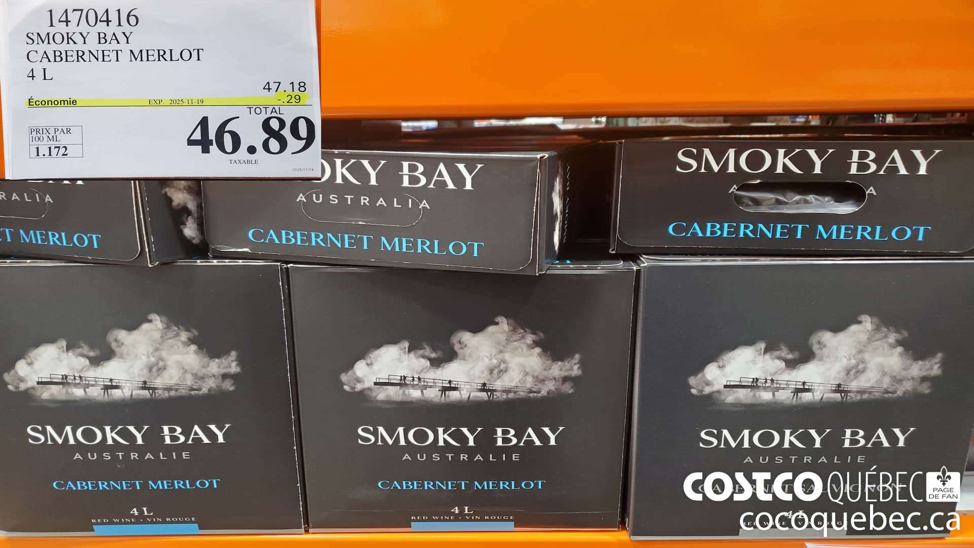1470416 SMOKY BAY CABERNET MERLOT 4L  $0.29OFF ($0.29 INSTANT SAVINGS EXPIRES ON 2024-11-19) $46.89