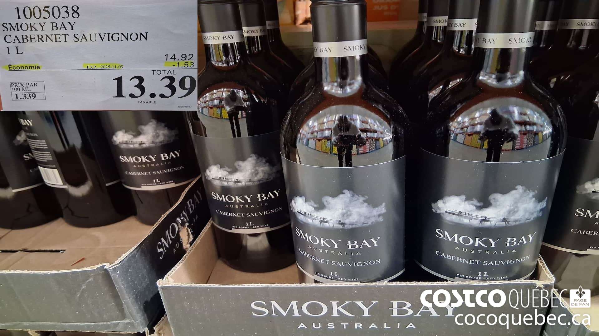 1005038 SMOKY BAY CABERNET SAUVIGNON 1L ($1.53 INSTANT SAVINGS EXPIRES ON 2025-11-09) $13.39