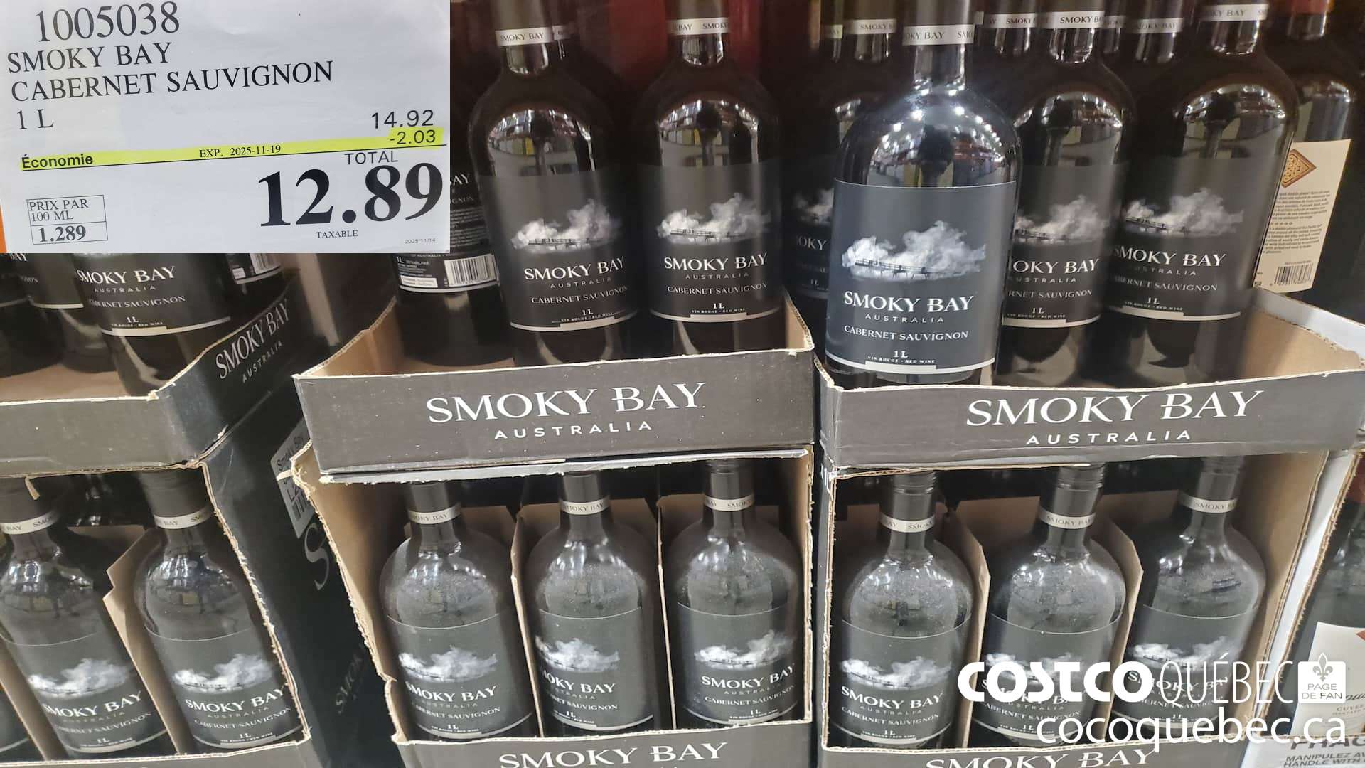 1005038 SMOKY BAY CABERNET SAUVIGNON 1L ($2.03 INSTANT SAVINGS EXPIRES ON 2025-11-19) $12.39