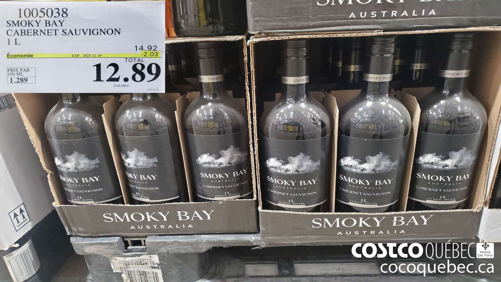 1005038 SMOKY BAY CABERNET SAUVIGNON 1L ($2.03 INSTANT SAVINGS EXPIRES ON 2025-11-19) $12.89