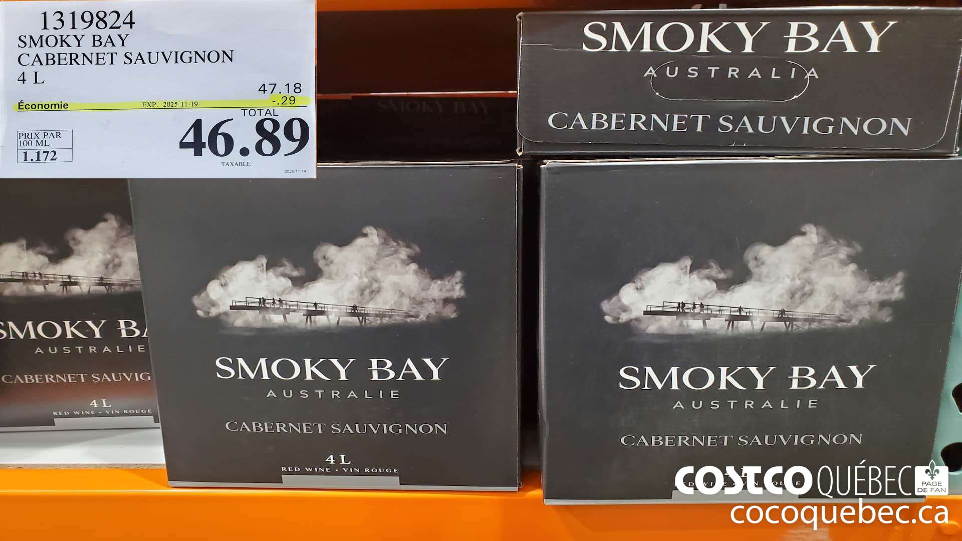 1319824 SMOKY BAY CABERNET SAUVIGNON 4L ($0.29 INSTANT SAVINGS EXPIRES ON 2025-11-19) $46.89